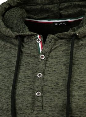 Key Largo Henleyshirt für Herren Jesse Longsleeve hoody Sweatshirt mit Kapuze MLS00058 mit Knopfleiste meliert langarm slim fit