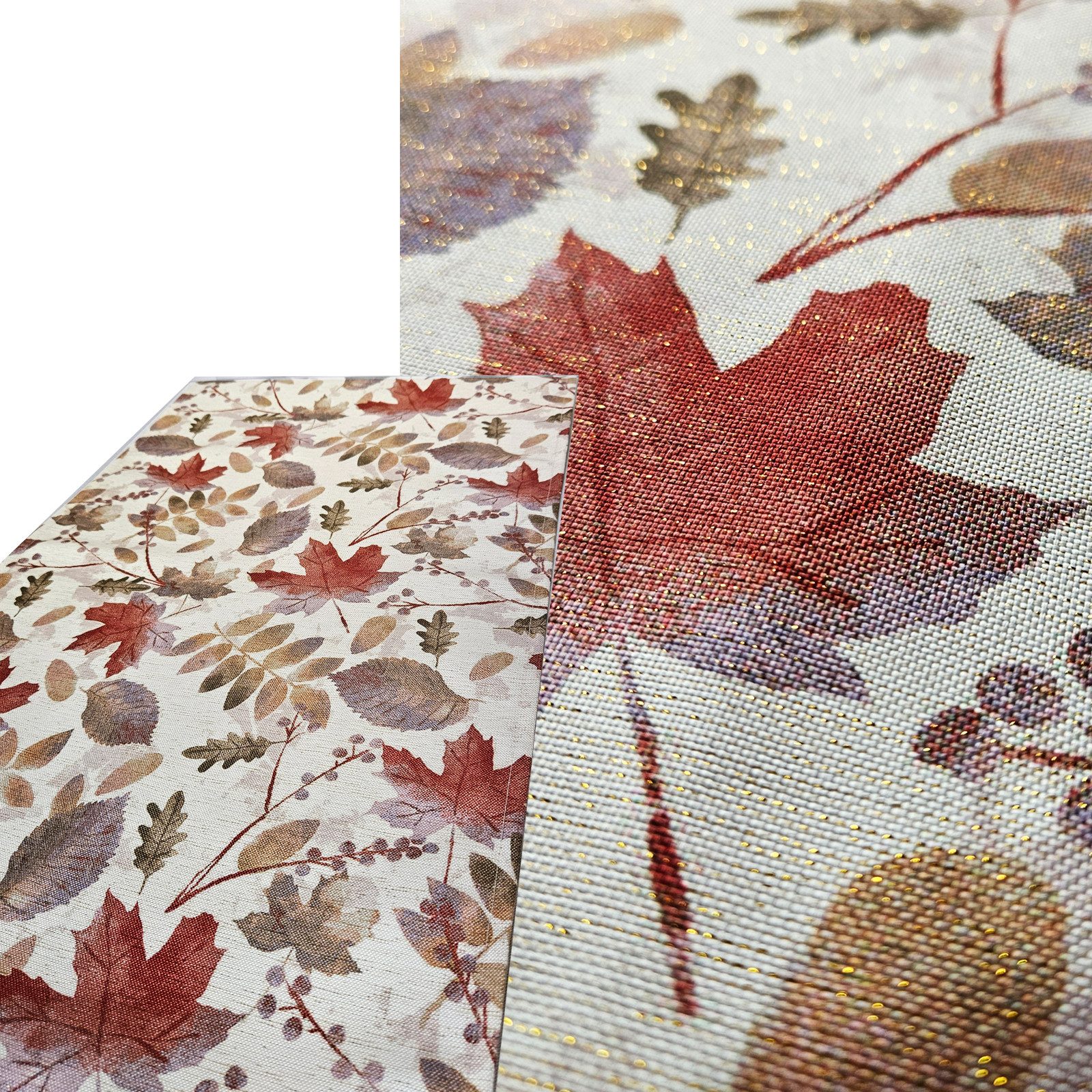 Raebel Tischdecke Blätter Gold Lurex 110x110 Tischdecke, mit herbstlichem Motiv
