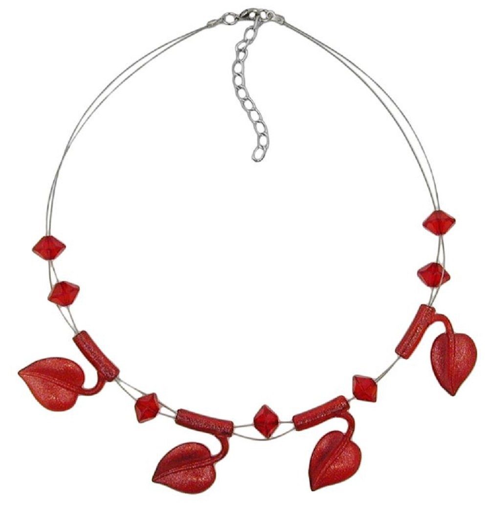 unbespielt Collier Drahtkette mit Kunststoff-Perlen in Blattform Rot-Flitter 44 cm, Modeschmuck für Damen | Ketten ohne Anhänger