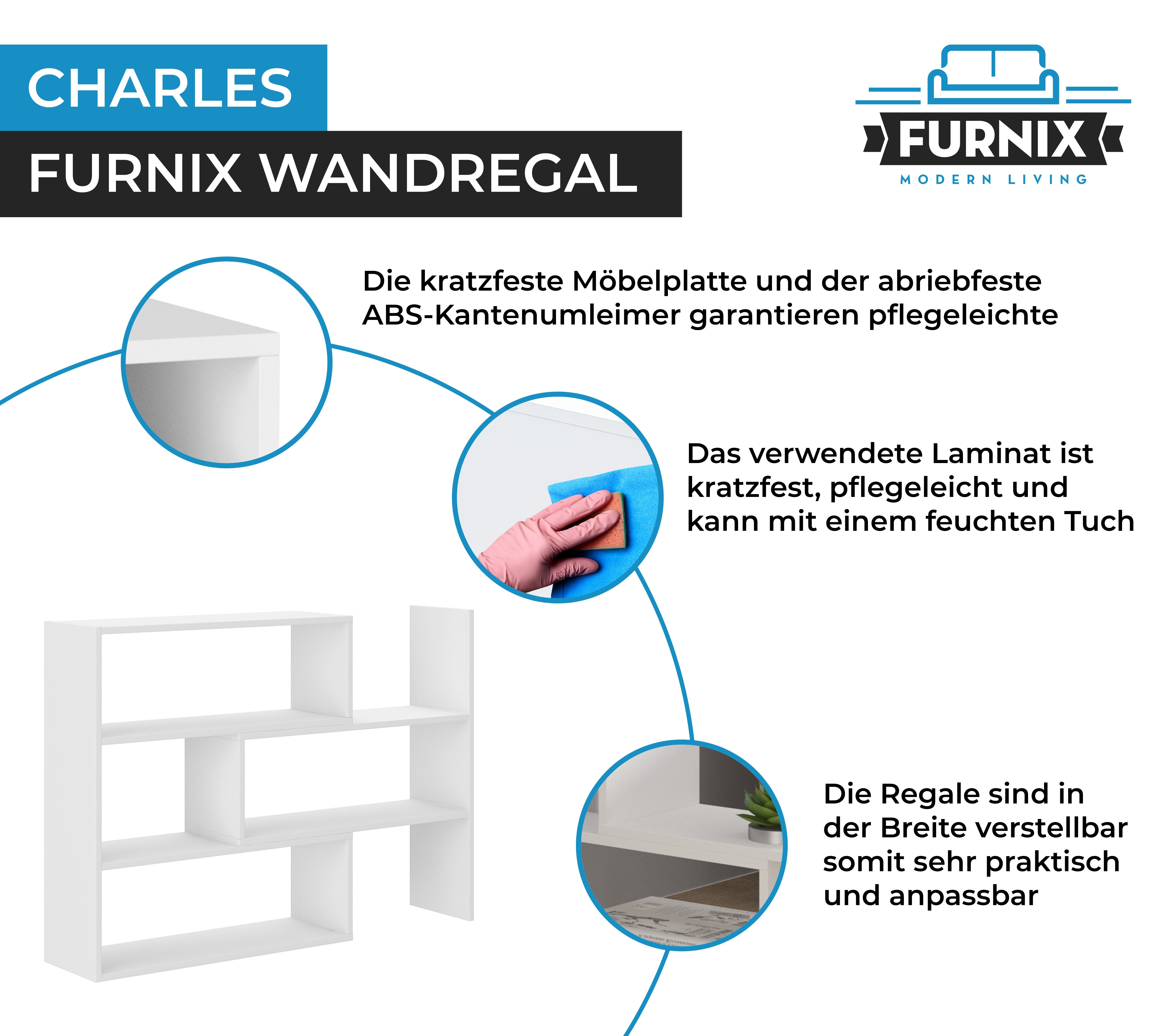 Bücherregal Weiß Wandregal Raumteiler ausziehbar Furnix 3 Auswahl, Farben CHARLES je 3 in Varianten