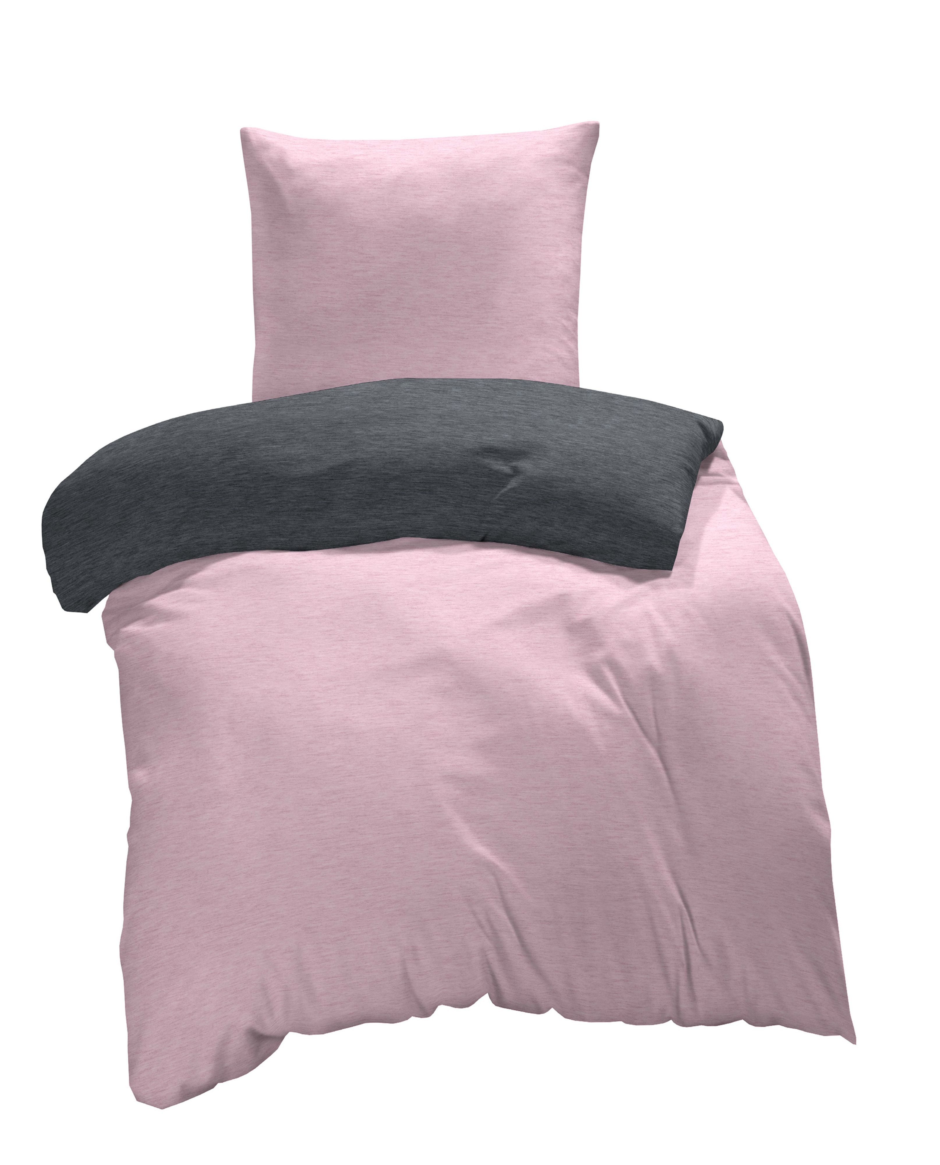 One Home Bettwäsche Melange, Flanell, 4 teilig, modern meliert, Baumwolle kuschelig warme weiche Biber Winter