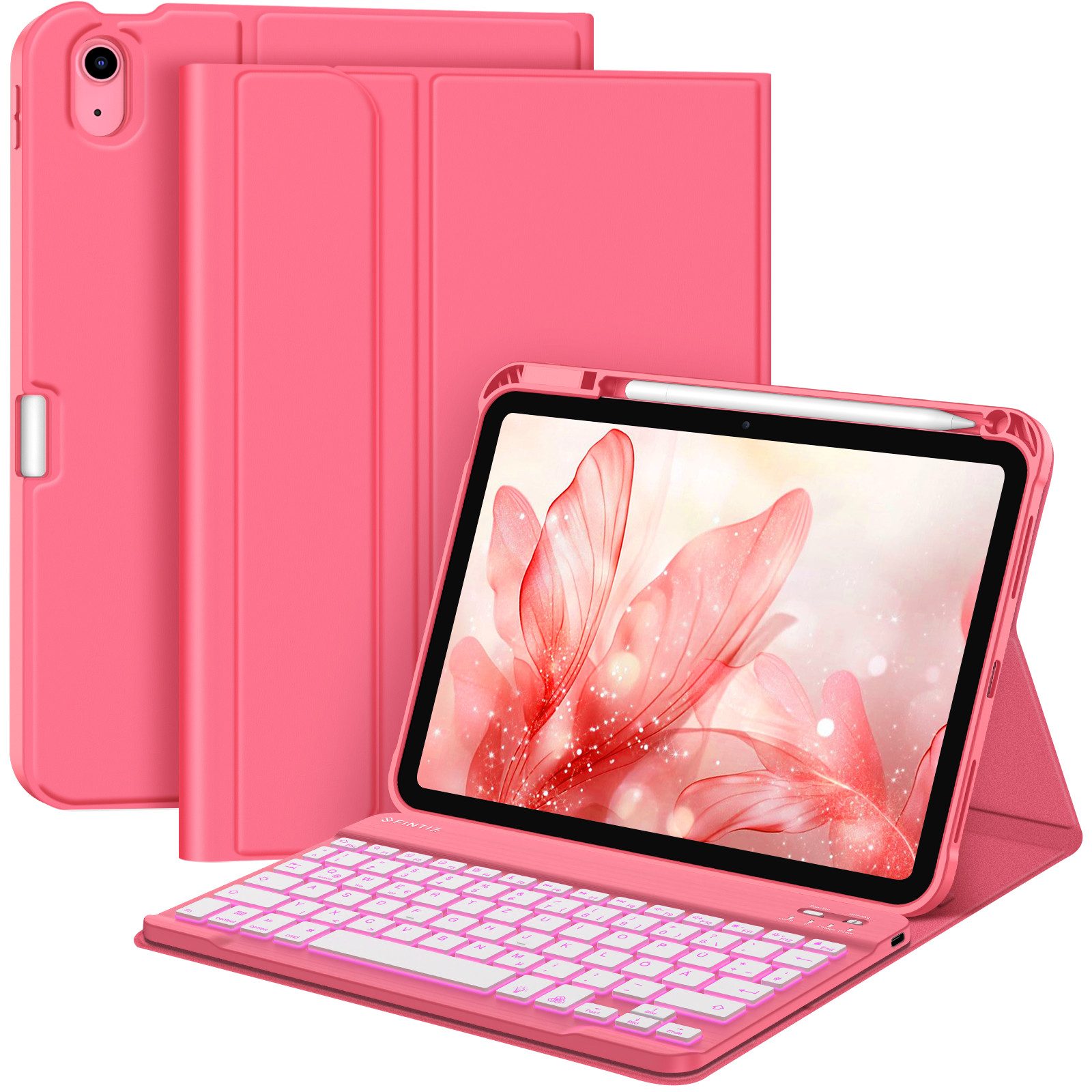Fintie Tablet-Hülle mit Tastatur für iPad 11 Generation 2025 11'', iPad 10 Gen 2022 10.9'' 11 Zoll/10.9 Zoll, 7-farbige Hintergrundbeleuchtung, Magnetische Bluetooth-Keyboard