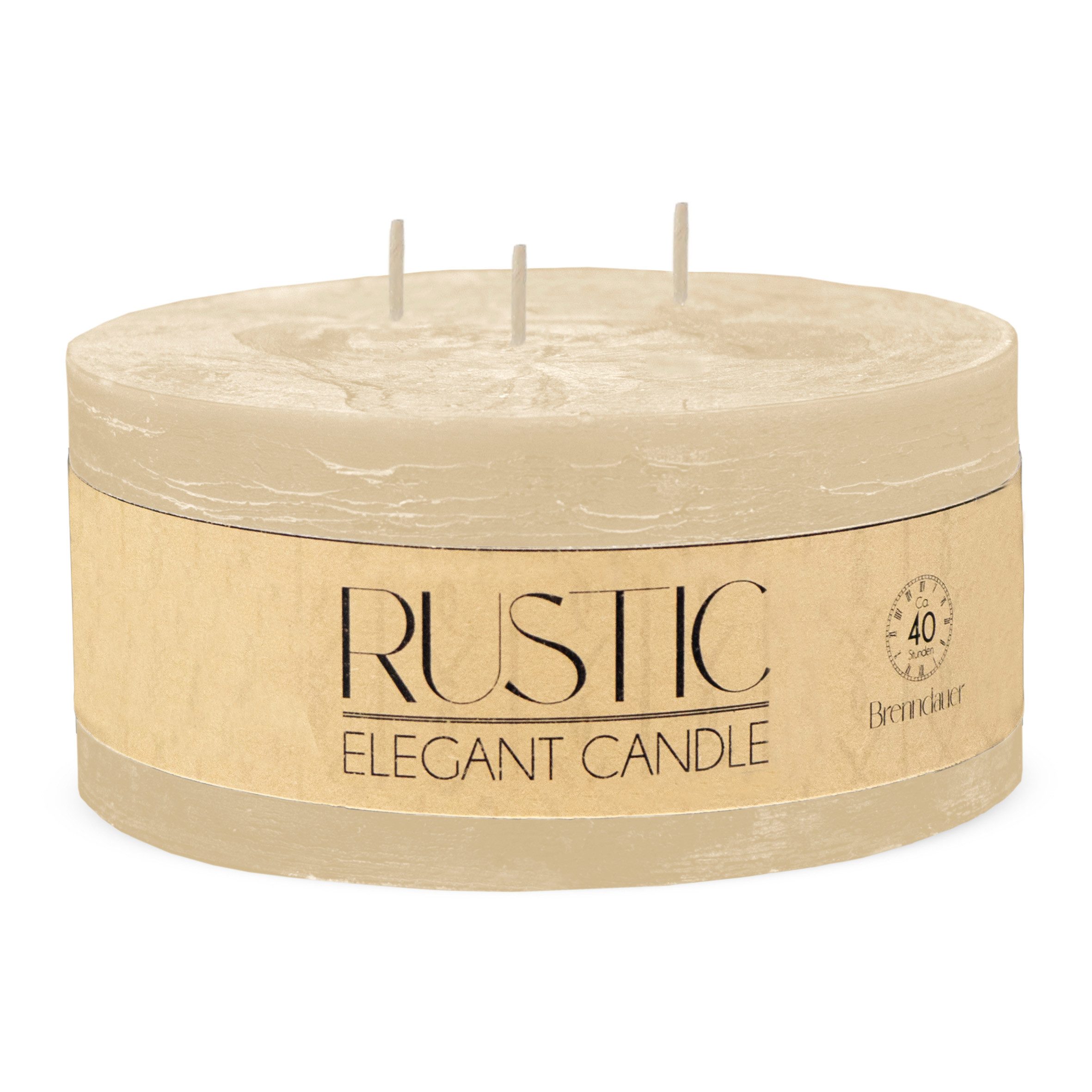 Spetebo Rustic-Kerze XL 3-Docht Kerze rund unparfümiert (Große Stumpen Kerze, 1-tlg., für gleichmäßiges Abbrennen), Geruchslos