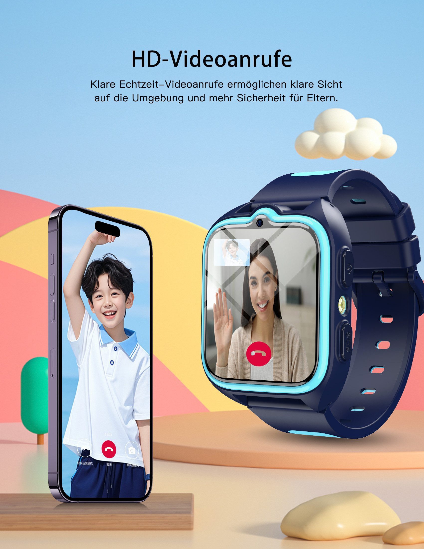 blackview Kinder Smartwatch 4G GPS Videoanruf IP68 Smartwatch, 1,75", GPS+LES+WiFi, IP68, SOS, 800mAh, Knips-Freunde​
