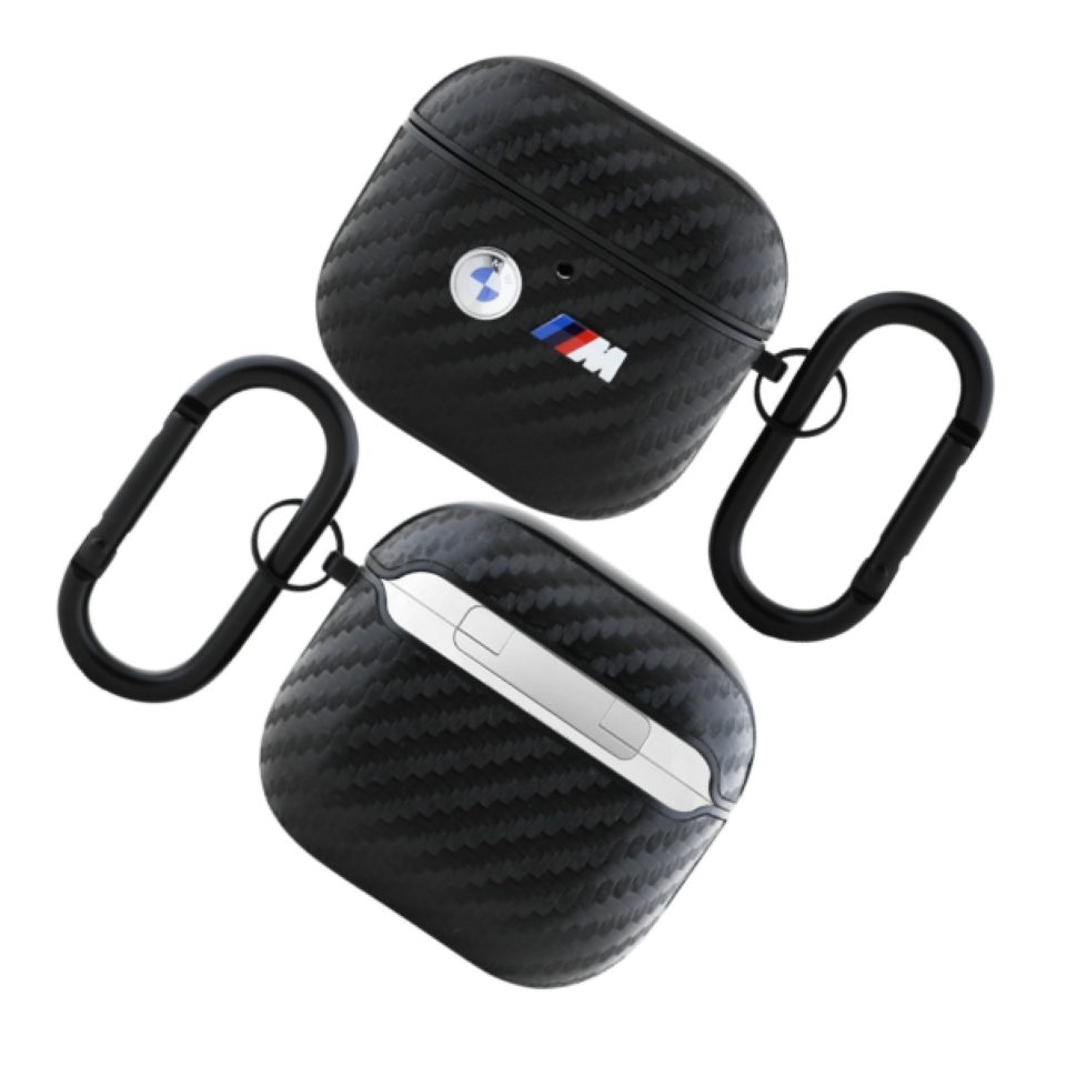 BMW Kopfhörer-Schutzhülle Hülle Case AirPods 4 Tricolor Carbon-Look schwarz Logo Metal, Kantenschutz
