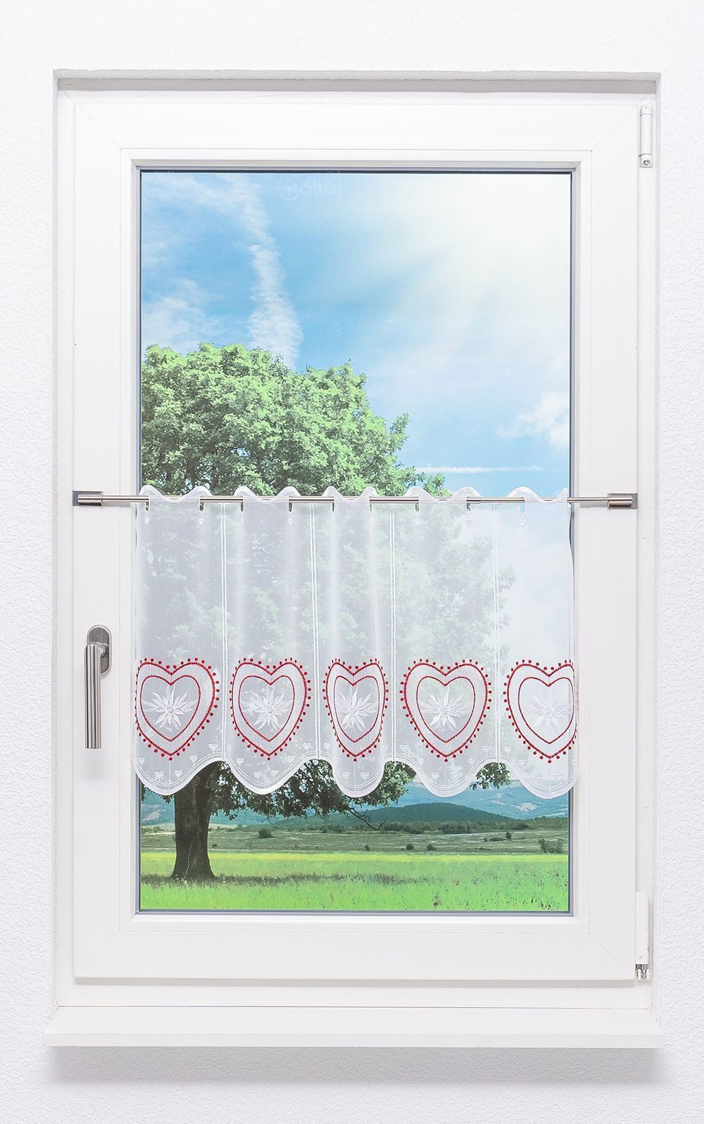 Plauener Spitze® Scheibengardine Herz (1 St), transparent, HxB 40x48.6cm