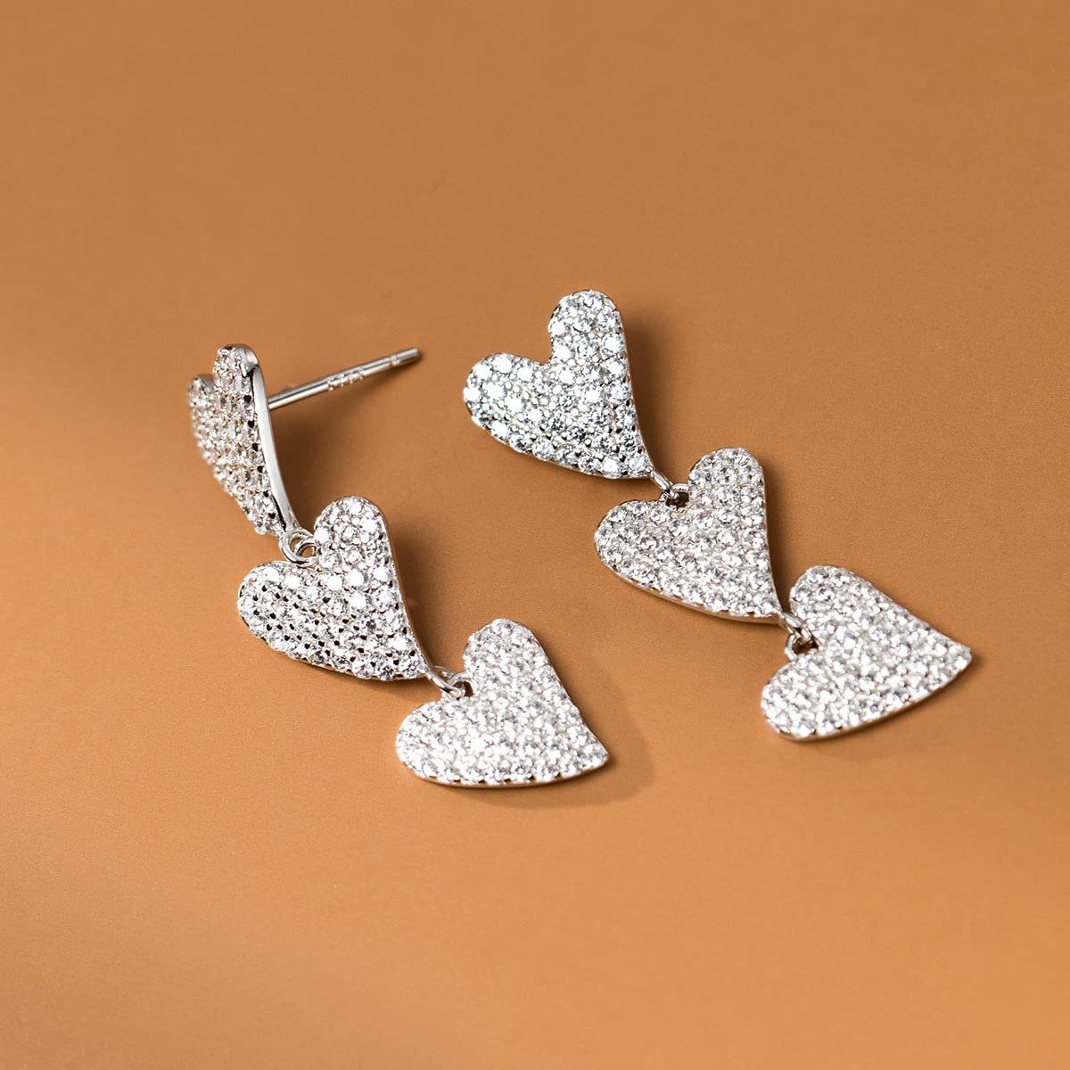 POCHUMIDUU Paar Ohrhänger Legierungen Drop Women Wedding Heart Earrings Earrings Dangle (2-tlg., Teen Girls Love Dangle Earrings), CZ for Shiny Sweet Heart