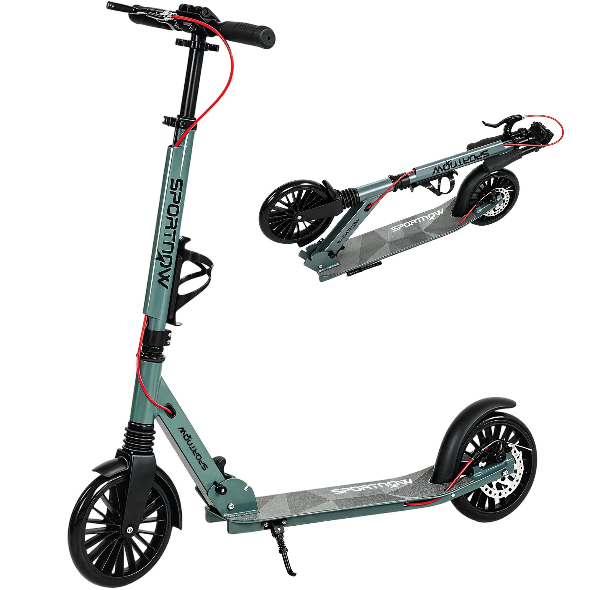 Scooter Tretroller Erwachsene klappbar Federung & Handbremse, Alu 100kg