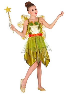 Widdmann Kostüm Kleine Waldfee, Gold-grünes Kleid mit wunderschönen Feenflügeln