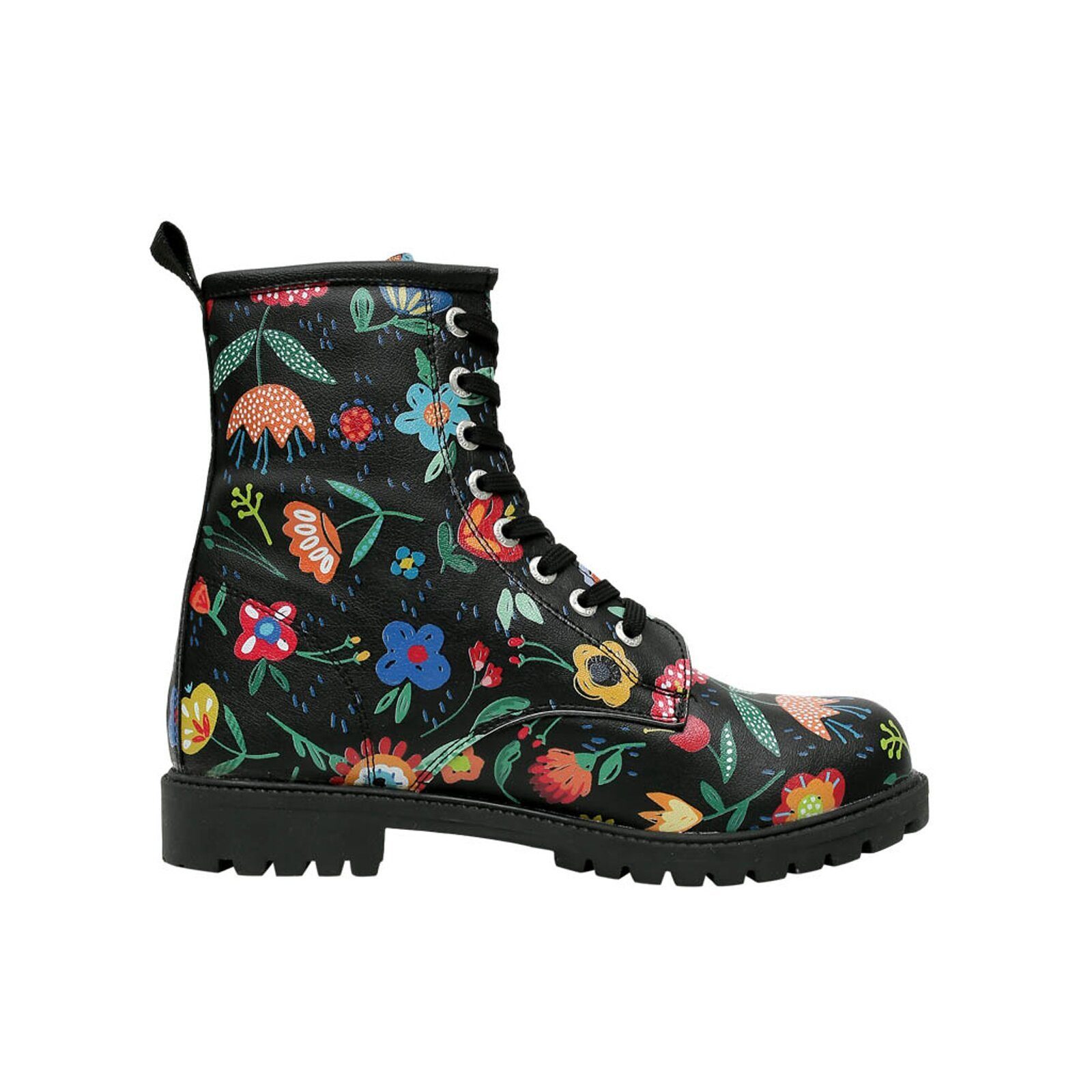 DOGO Black Longe Boots Schnürstiefel Cat Lovers Damen Stiefeletten, Schnürboots Handgefertigt