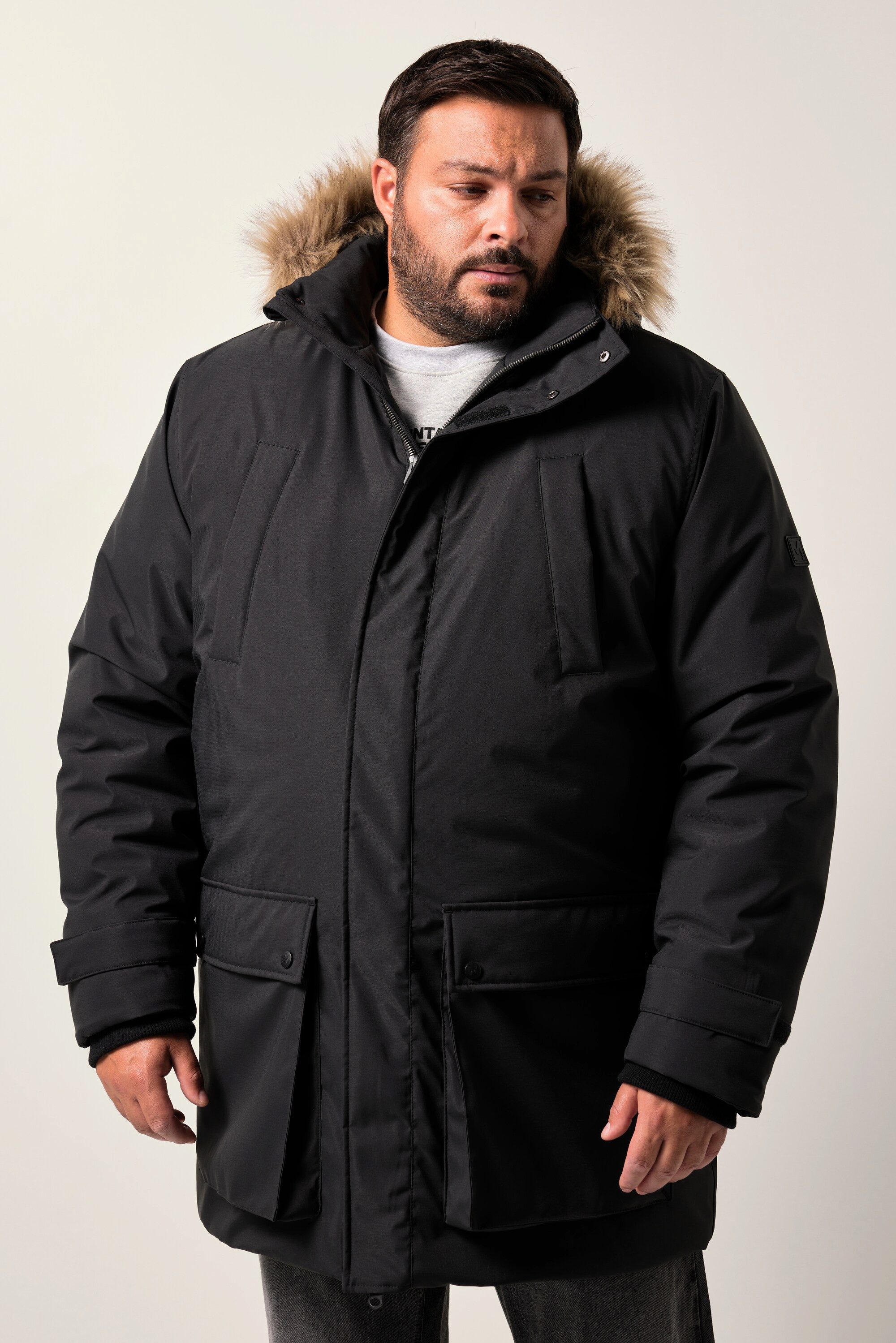 Men Plus Parka Funktions-Parka Kapuze mit Kunstfellbesatz