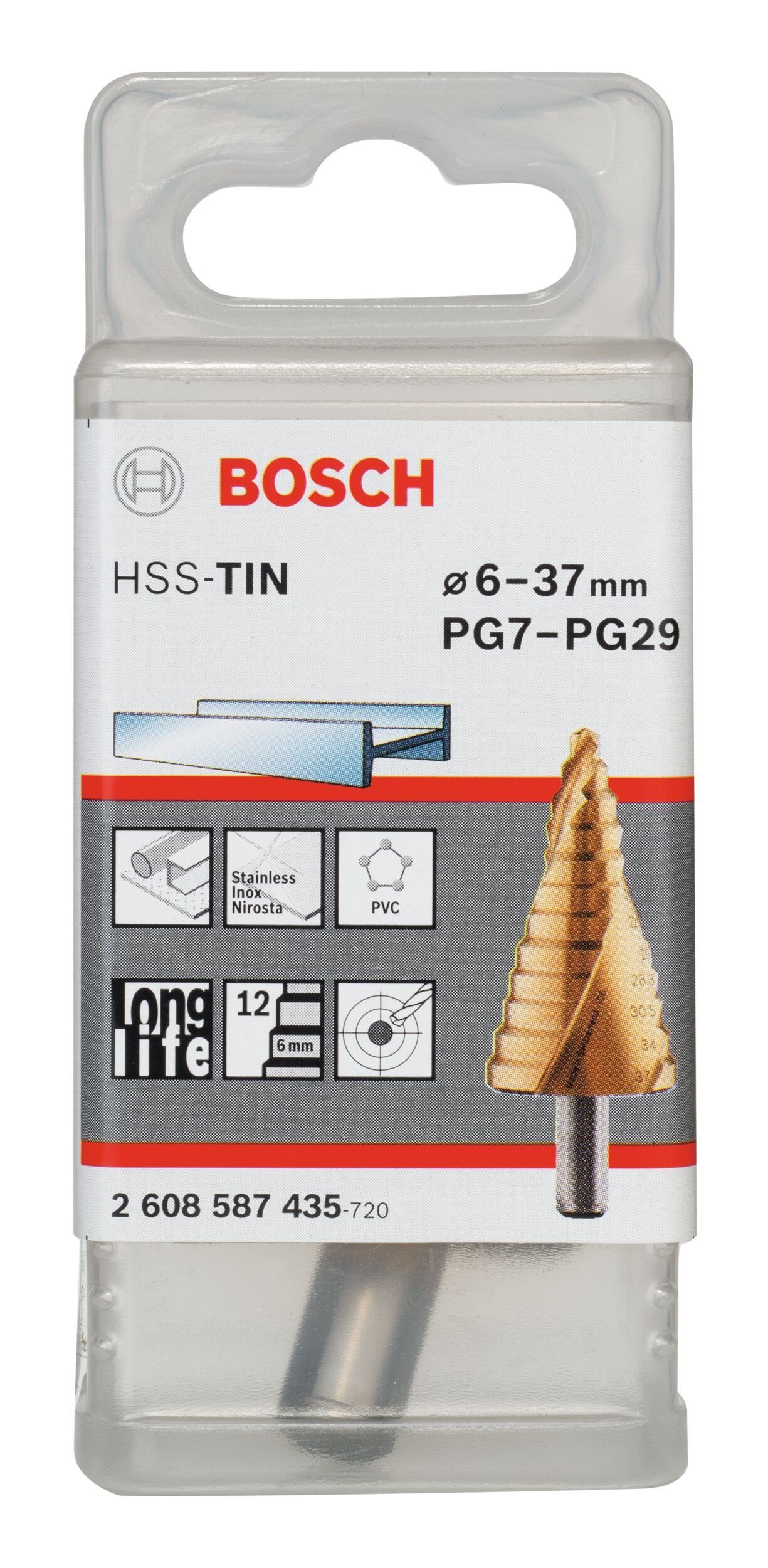 BOSCH Metallbohrer, HSS-TiN f. - Kabelverschraubungen 12 - 37 Stufen x 6 Stufenbohrer