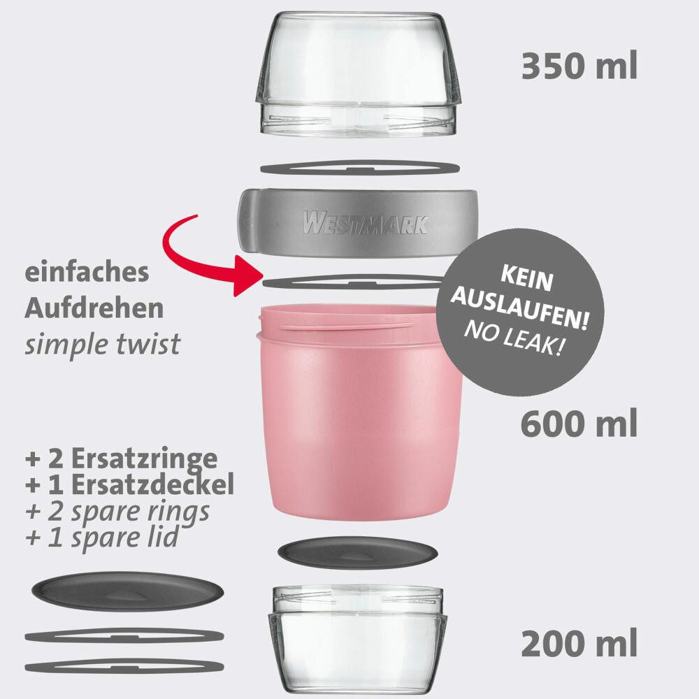 WESTMARK Lunchbox Lunchpot, groß, mit 3 auslaufsicheren Fächern: 350 ml + 600 ml + 200, Kunststoff (PP/SAN/TPE), BPA-frei