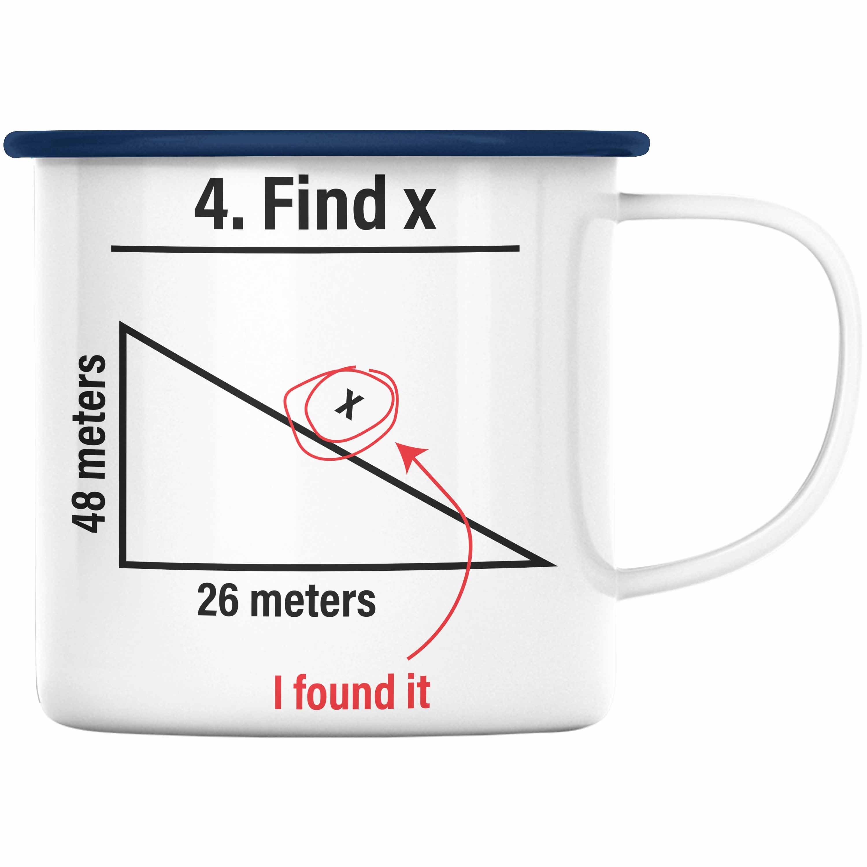 Trendation Thermotasse Trendation - Find X Lustige Emaille Tasse Mathe Spruch Mathematiker Geschenkidee Mathestudent Lustig Blau