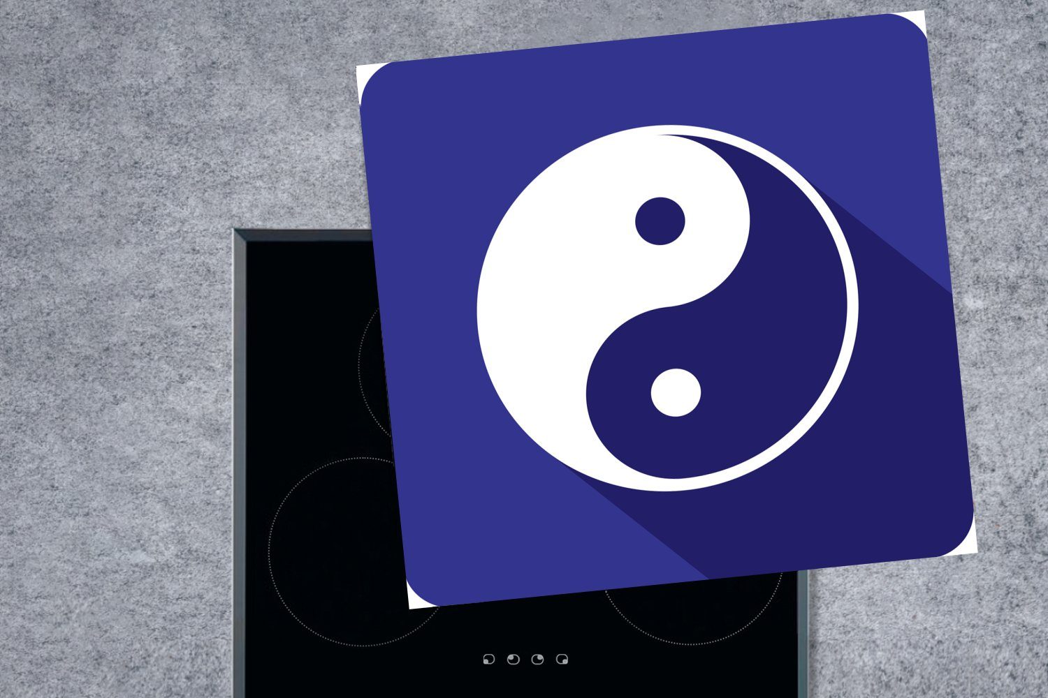 Eine für 78x78 Logos, Herdblende-/Abdeckplatte tlg), Yang Ceranfeldabdeckung, cm, (1 Yin und eines Arbeitsplatte Vinyl, dunkelblauen Illustration küche MuchoWow