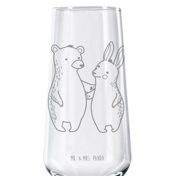 Mr. & Mrs. Panda Sektglas Bär und Hase Umarmen - Transparent - Geschenk, Freunde, best friends, Premium Glas, Hochwertige Lasergravur