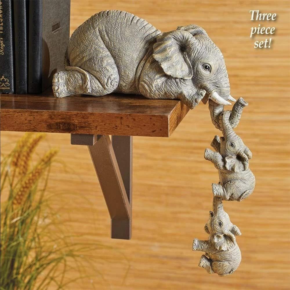 feinlux Tierfigur Tierfigur Elefant Statue skulptur Deko Set (Set, Handbemalte Sammelfiguren), für Home Office, Figur Harz Handwerk Ornamente(3 Stücke)