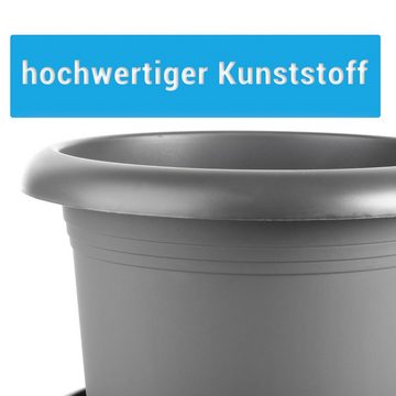 Centi Blumentopf Pflanzkübel + Untersetzer Blumenkübel Pflanztopf Rundtopf (Spar Set, 3 St., 25 cm), inkl. Unterseter in Anthrazit, Made in Germany