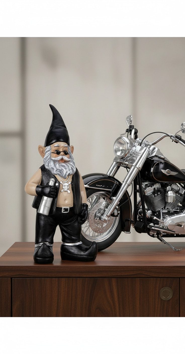 MF Comicfigur Rocker Zwerg Figur Schwarz 19cm Gartendeko Biker Dekofigur (1 St)