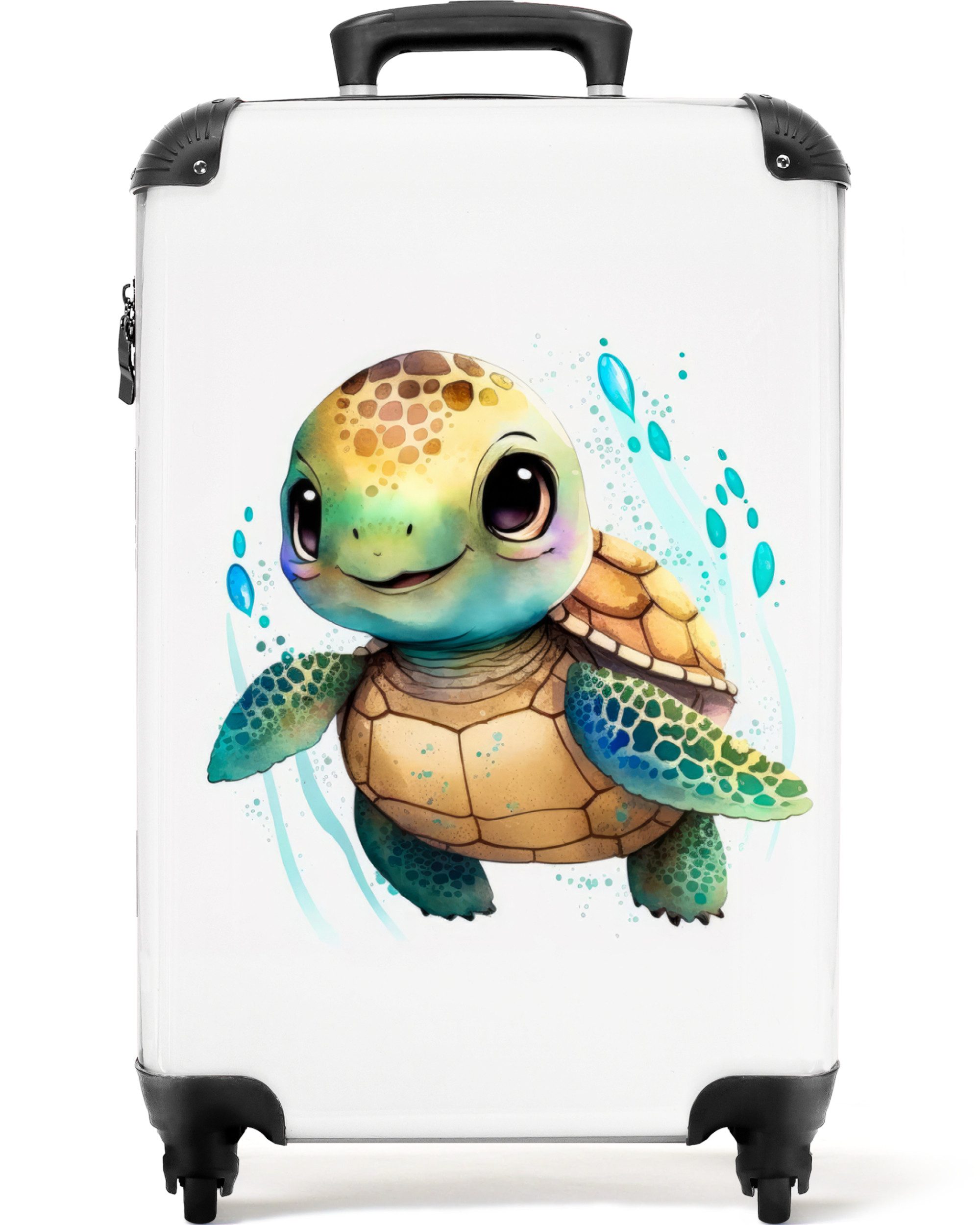 NoBoringSuitcases.com© Kinderkoffer Schildkröte - Wasserfarben - Tiere - Jungen - Mädchen 55x35x20cm, Kinder Koffer Klein, Trolley Handgepäck, Reisekoffer