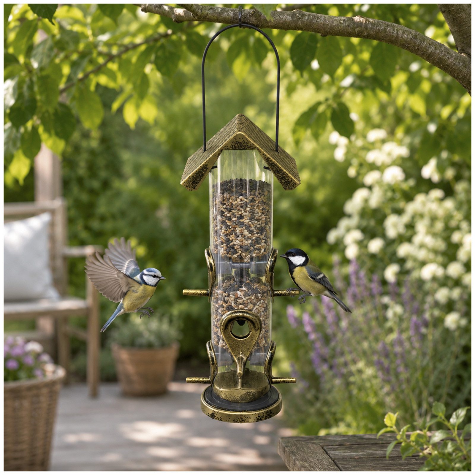 HTI-Living Futterspender Vogelfutterspender Nessa Röhre Metallic Gold, Futtersäule Kunststoff zum Hängen