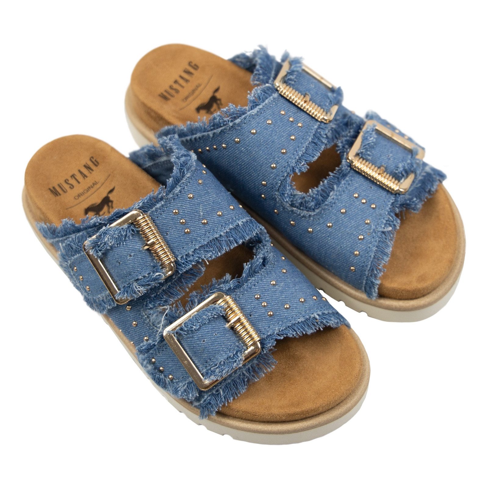 MUSTANG Pantolette Pantolette mit Nieten besetzter Jeansstoff