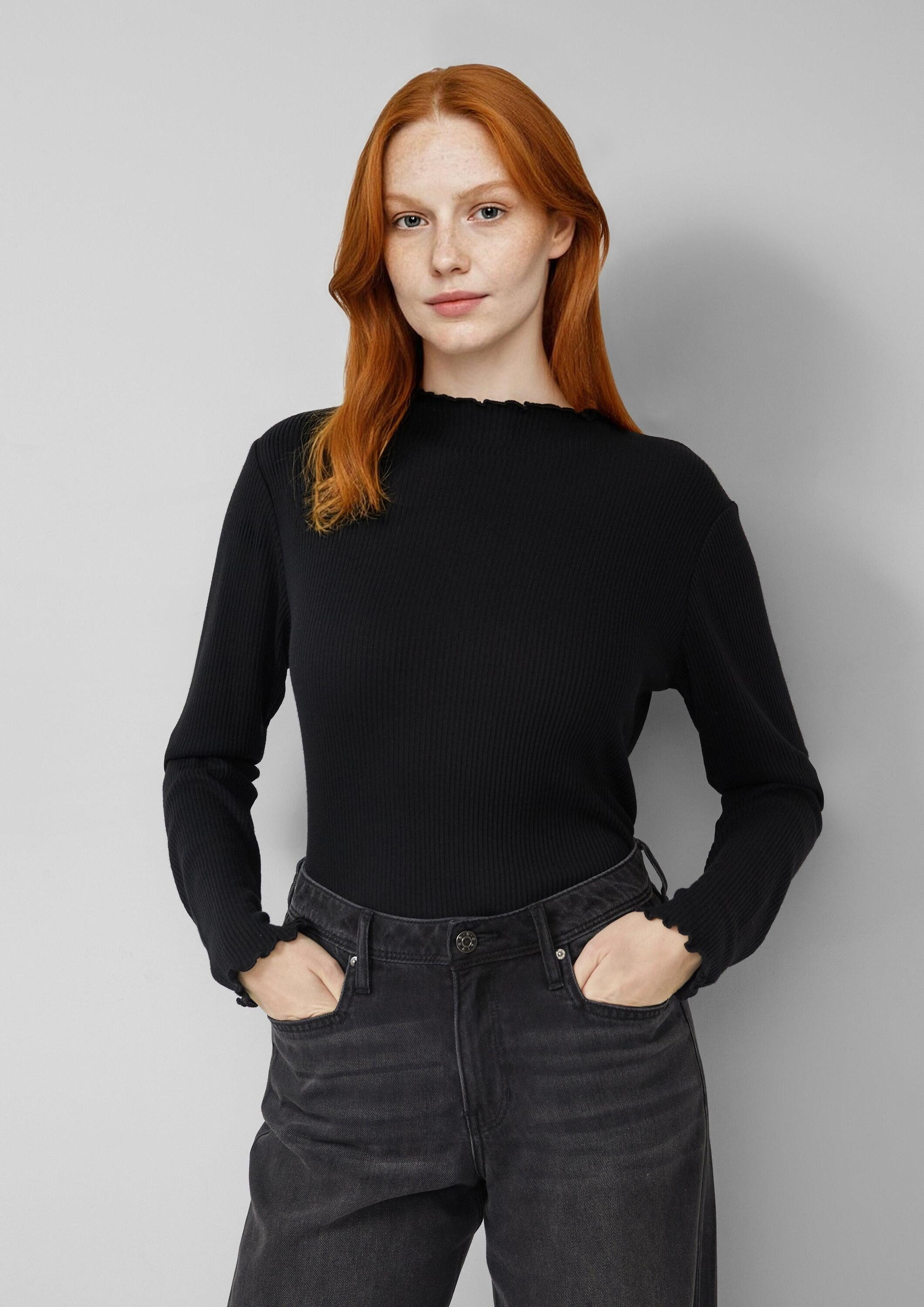 s.Oliver Langarmshirt T-Shirt Geripptes Langarmshirt mit gewelltem Saum günstig online kaufen