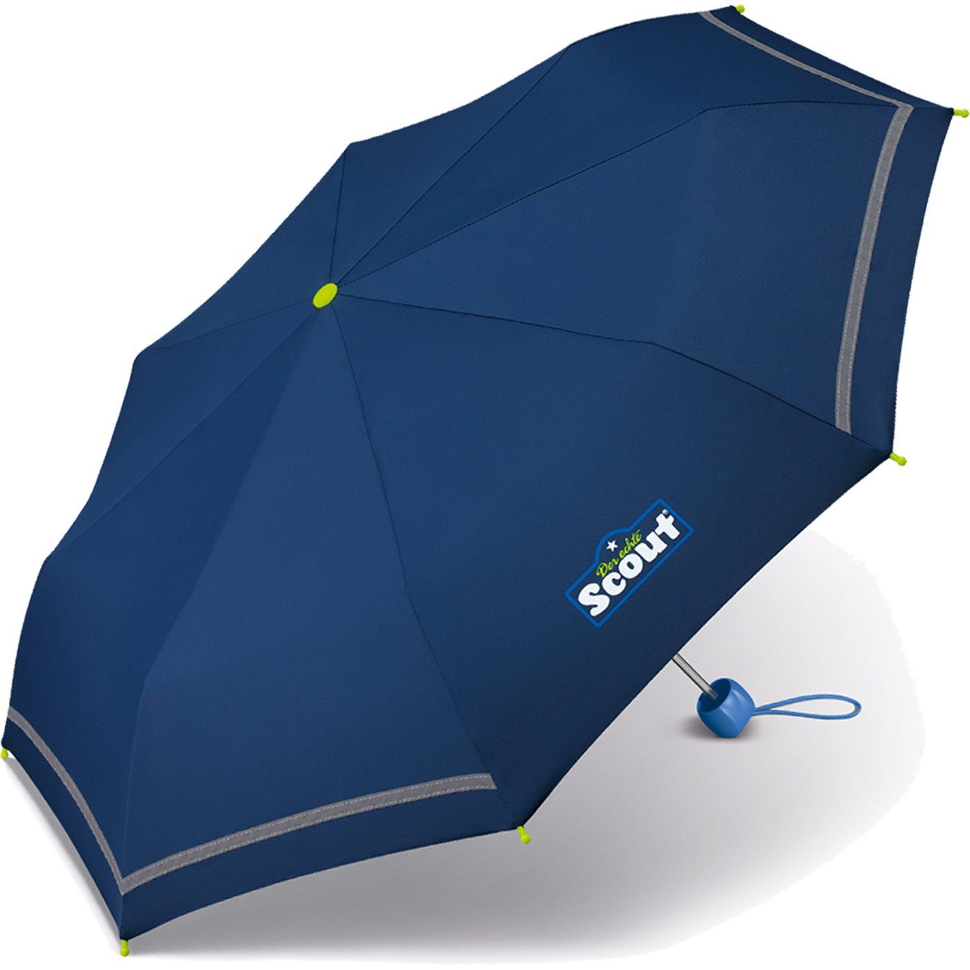 Scout Mini Basic Taschenregenschirm reflektierend, Kinderschirm blau leicht