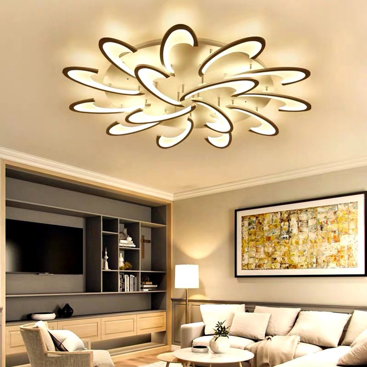 80W Deckenlampe Wohnzimmer LED Blumenförmiges, Deckenleuchten, Licht LETGOSPT / Fernbedienung, Dimmbar, Warmweiß, integriert, 60W 120W / Kaltweiß, Deckenleuchte Deckenlampe Naturweiß, fest Flur für 120W LED Schlafzimmer