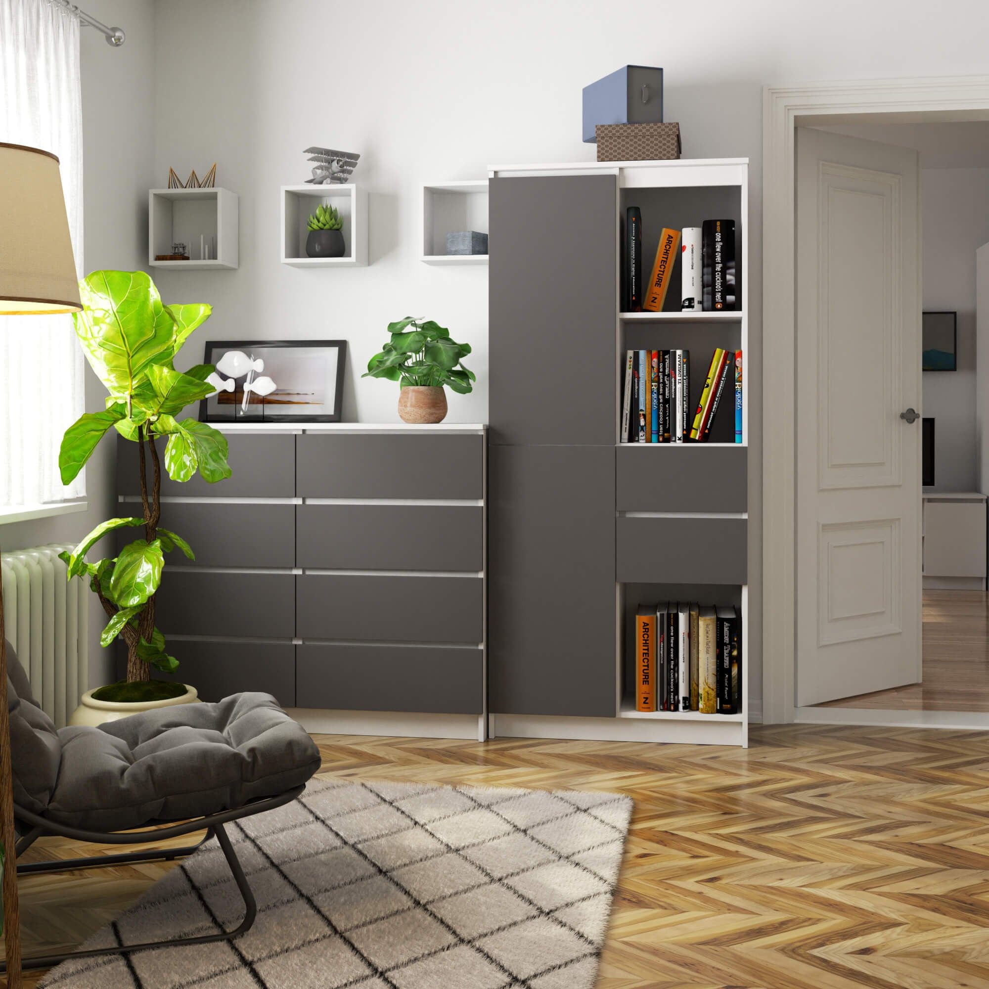 Raumhirsch Furniture Standregal Modernes Regal 180x60x30 cm - Elegantes Design - Stauraum, Robuste Laminatplatte, 6 Fächer, ideal für Büro & Wohnzimmer