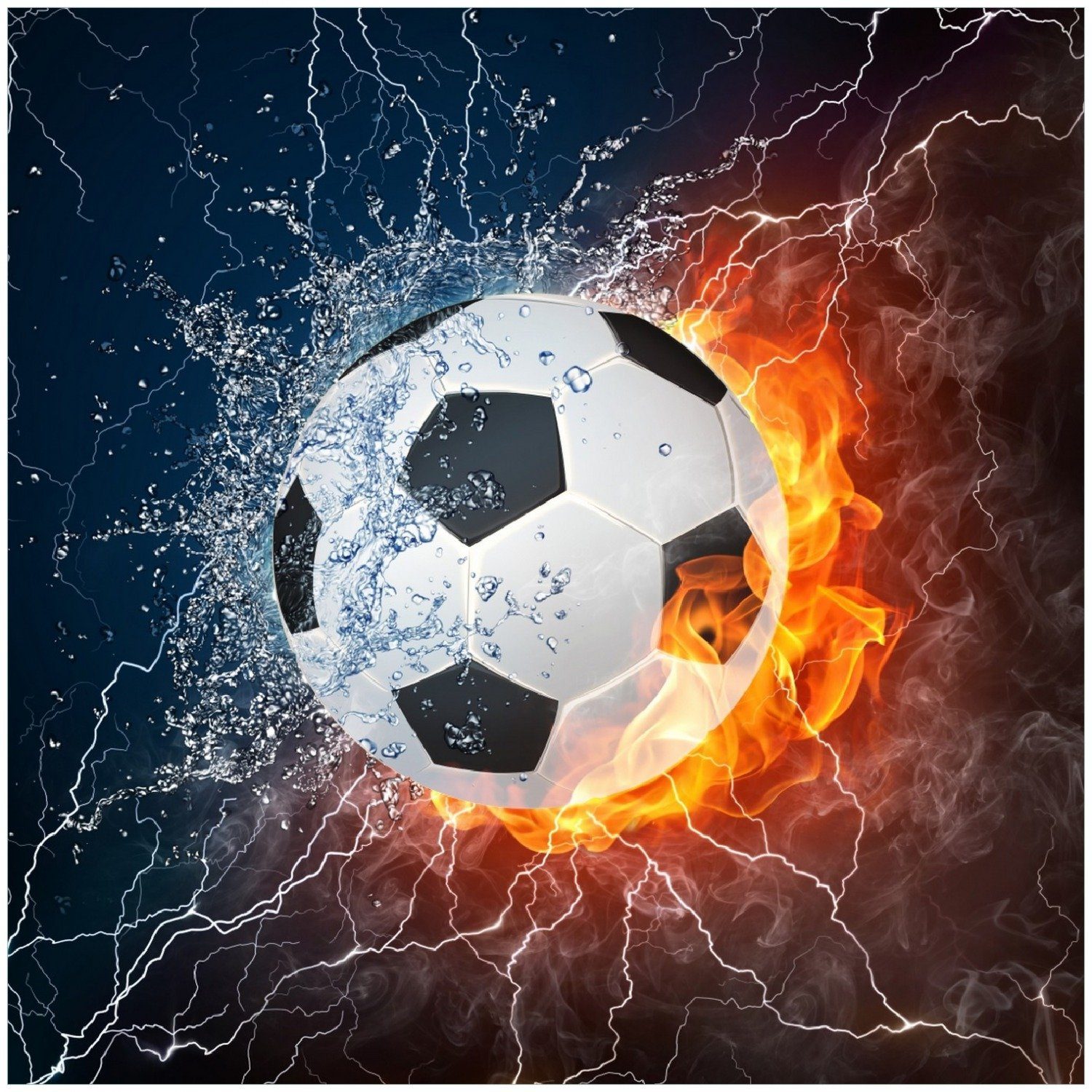 Wallario Memoboard Fußball - Feuer und Wasser