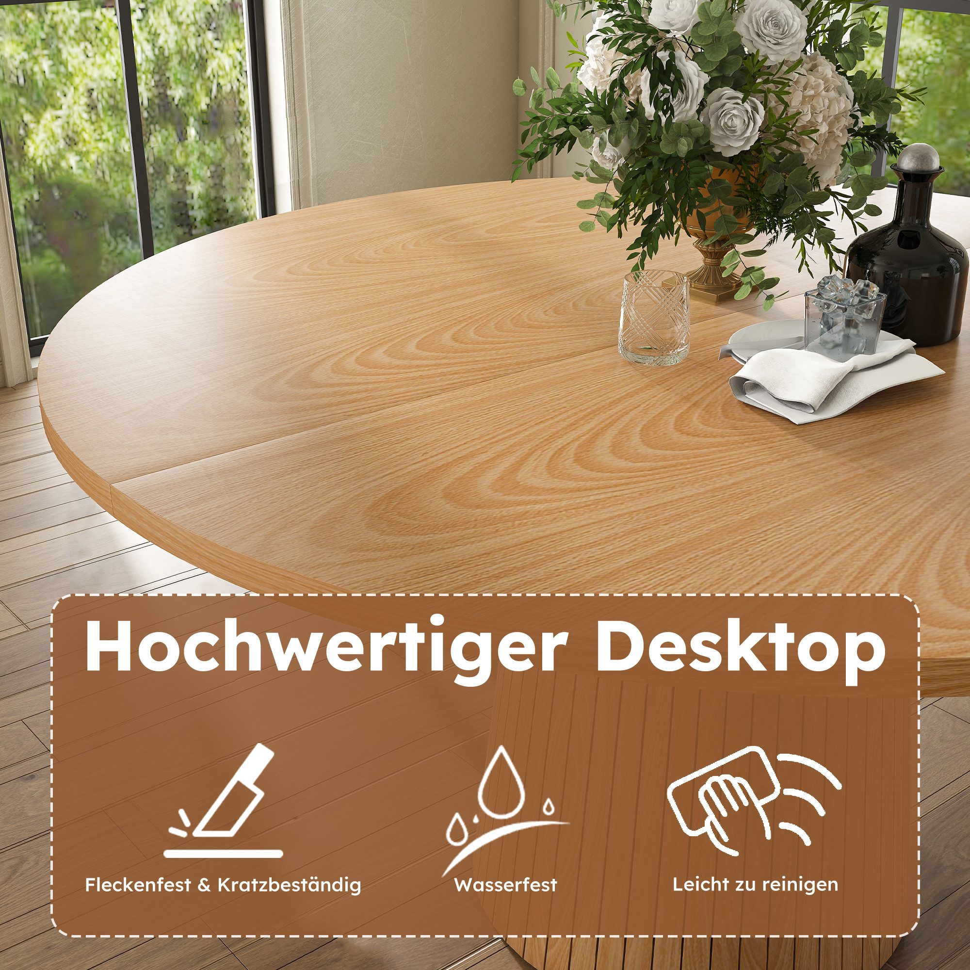 Celya Esstisch Runder Küchentisch 110 cm Landhausstil mit Metallinnenrahmen – Bild 5 von 5