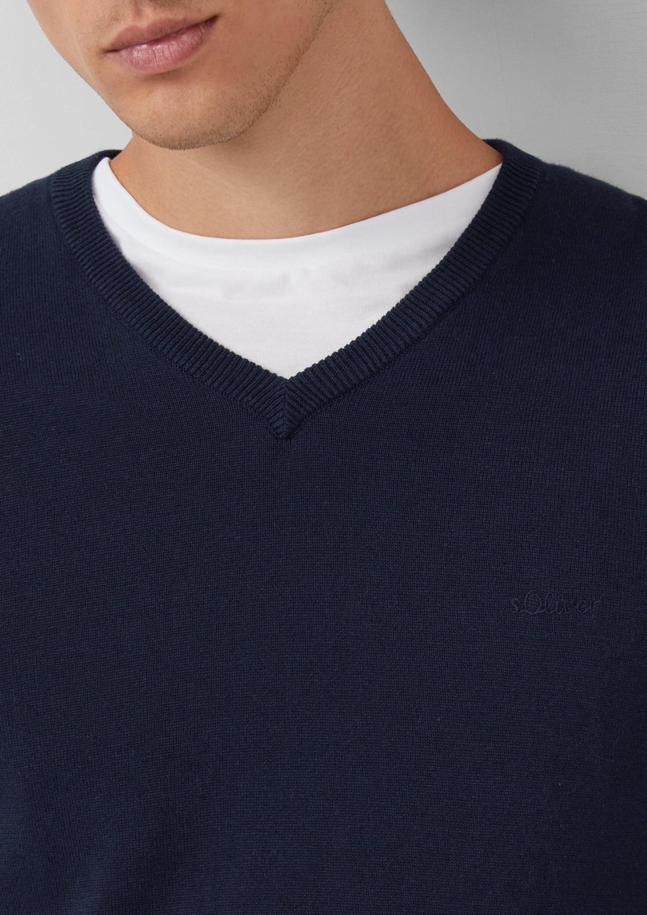 s.Oliver Longpullover Strickpullover Strickpullover mit Logo-Stickerei