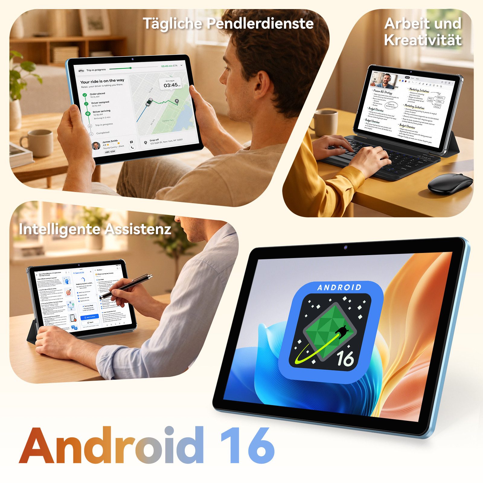 TABWEE KOBONA W80 10" Android 16 4G LTE 5G WiFi Set Tablet (10.1", 128 GB, Android16, 4G(LTE), 6000mAh, Nano SIM-Karte, 16:10-Bildschirm, Gemini AI 4.0) – Bild 3 von 5