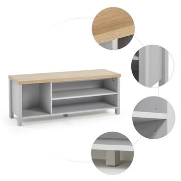 Mondeer Garderoben-Set Flurmöbel-Set, (3-St),Schuhbank Wandspiegel und Wandgarderobe, Grau+Natur