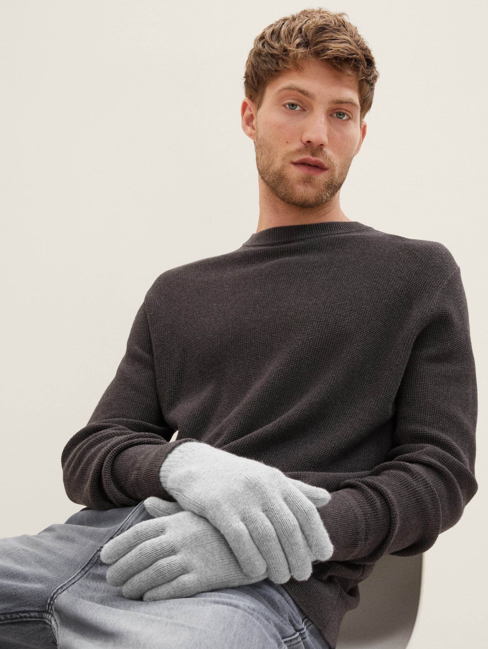 TOM TAILOR Lederhandschuhe Handschuhe aus Heather Grey Strick Melange
