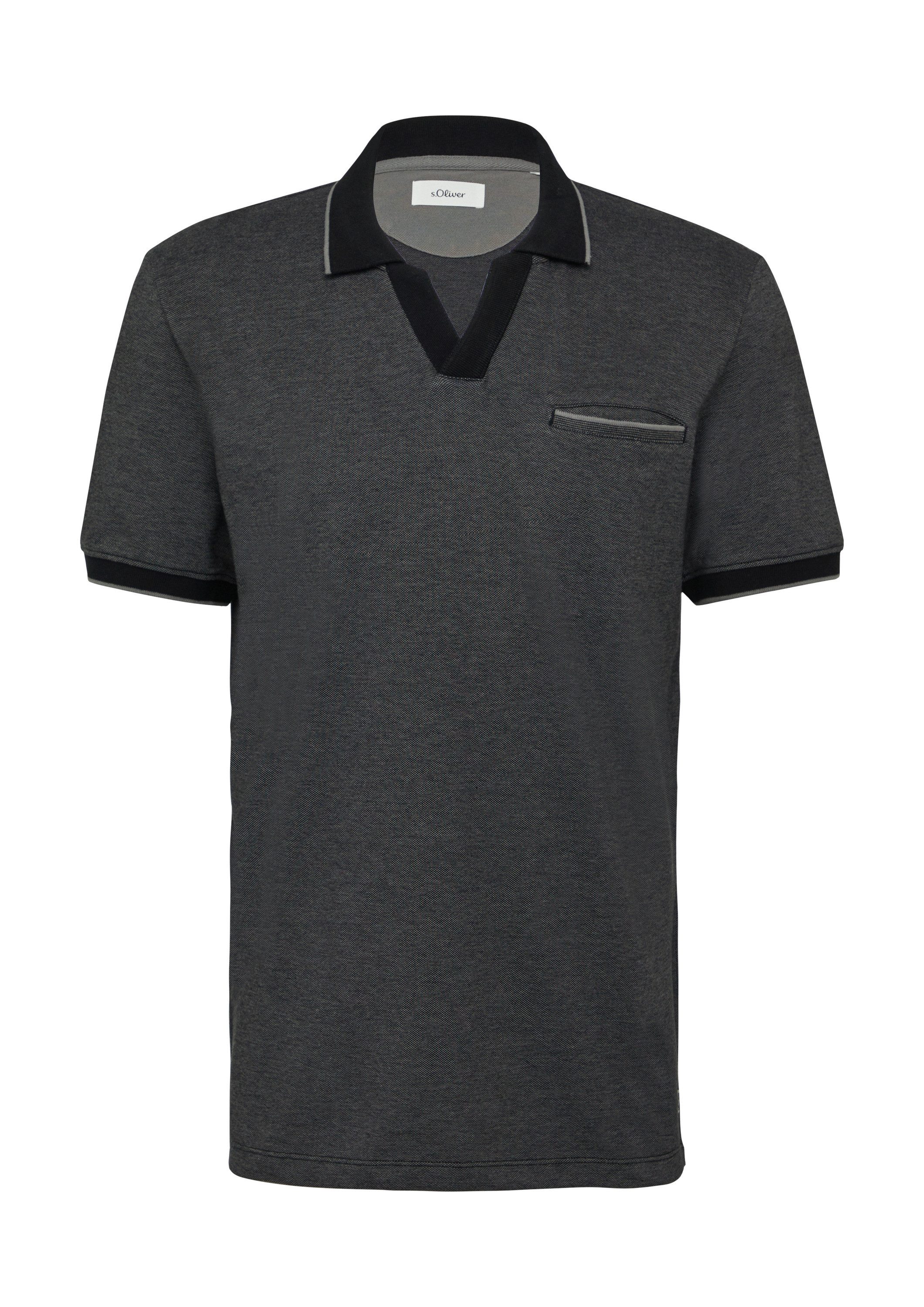 s.Oliver Kurzarmshirt Polo-Shirt Poloshirt aus zweifarbigem Piqué mit Brust günstig online kaufen
