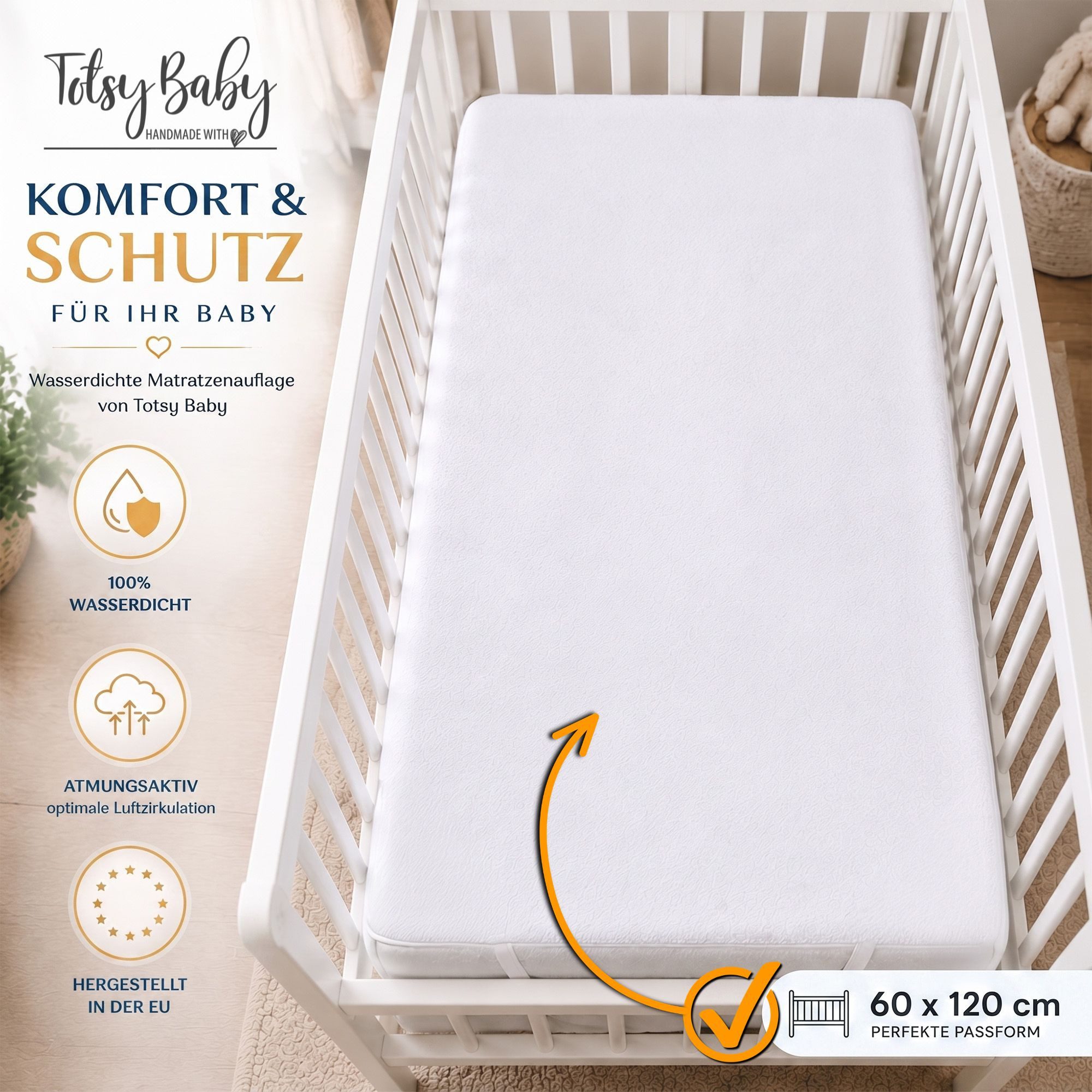 Matratzenschutzbezug Matratzenschoner wasserdichte Matratzenauflage Kinder Bettunterlage Totsy Baby – Bild 4 von 5