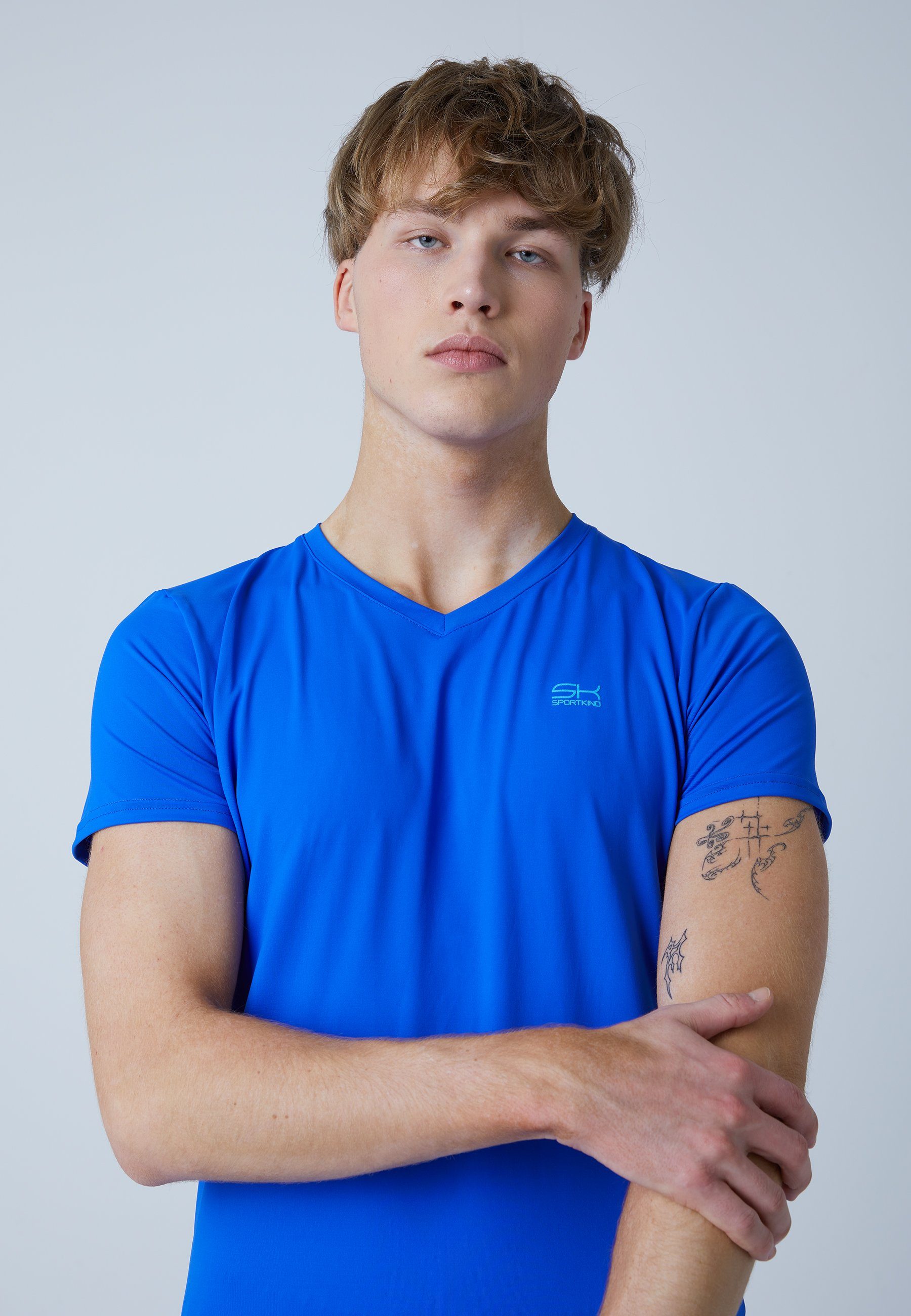 SPORTKIND Funktionsshirt Tennis T-Shirt Jungen Herren kobaltblau & V-Ausschnitt