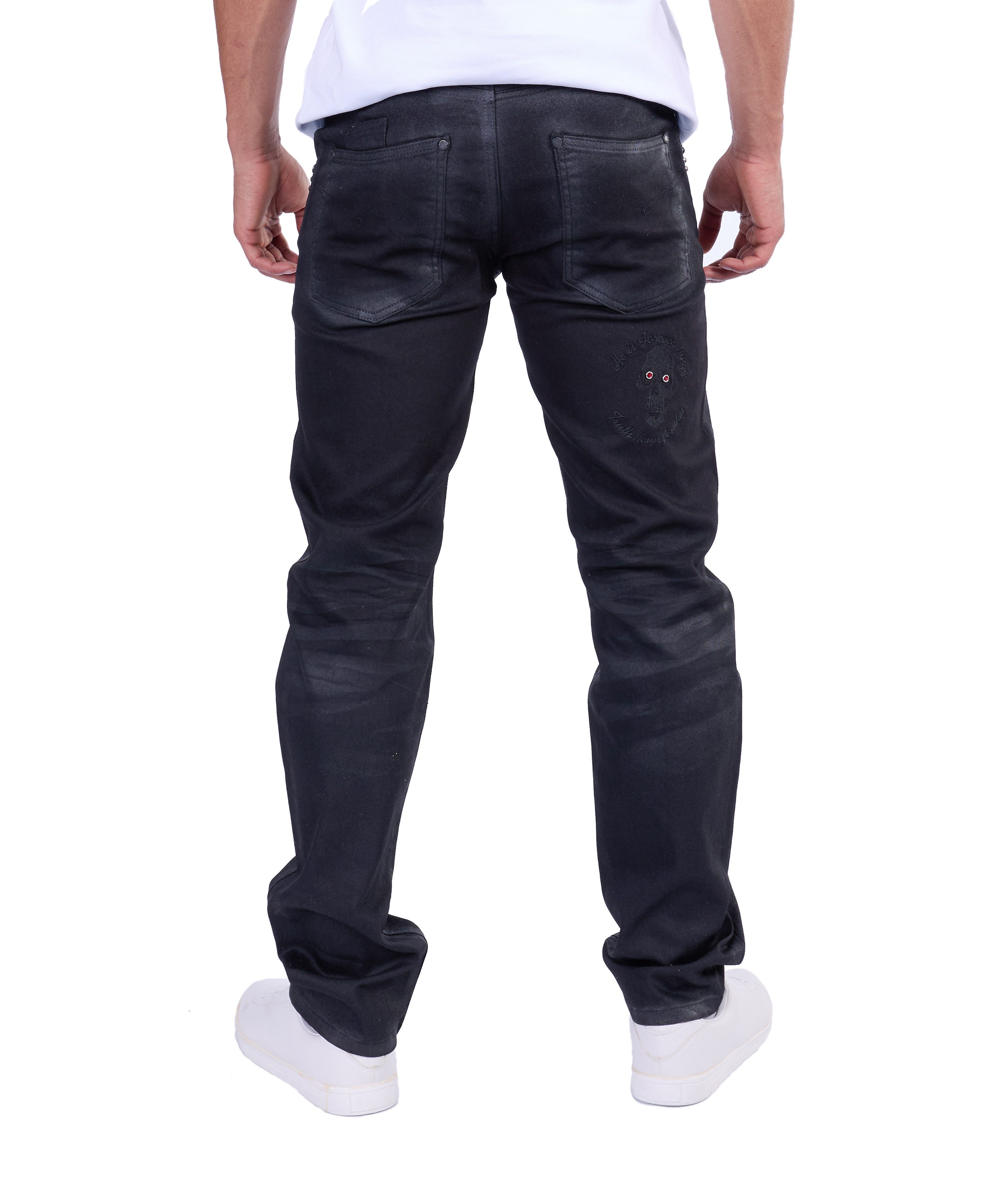 KINGZ Regular-fit-Jeans Ausgefallene KINGZ Herren Nieten Jeans Schwarz S