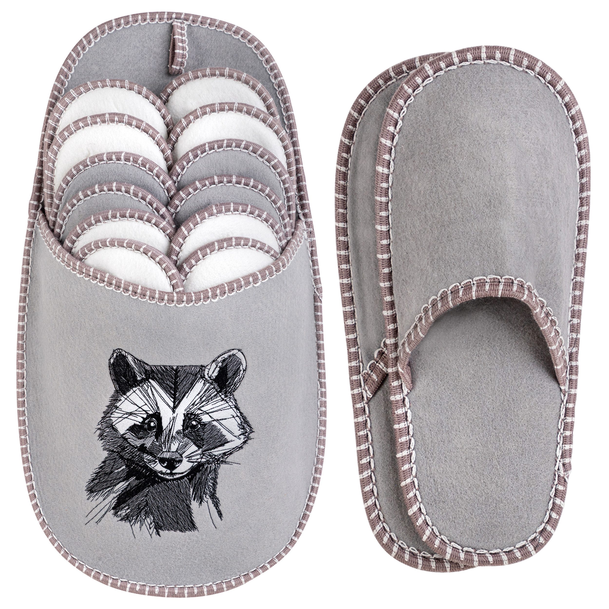 ONVAYA ABS Gästepantoffel, Waschbär, 6er Set, Antirutsch Sohle Pantoffel