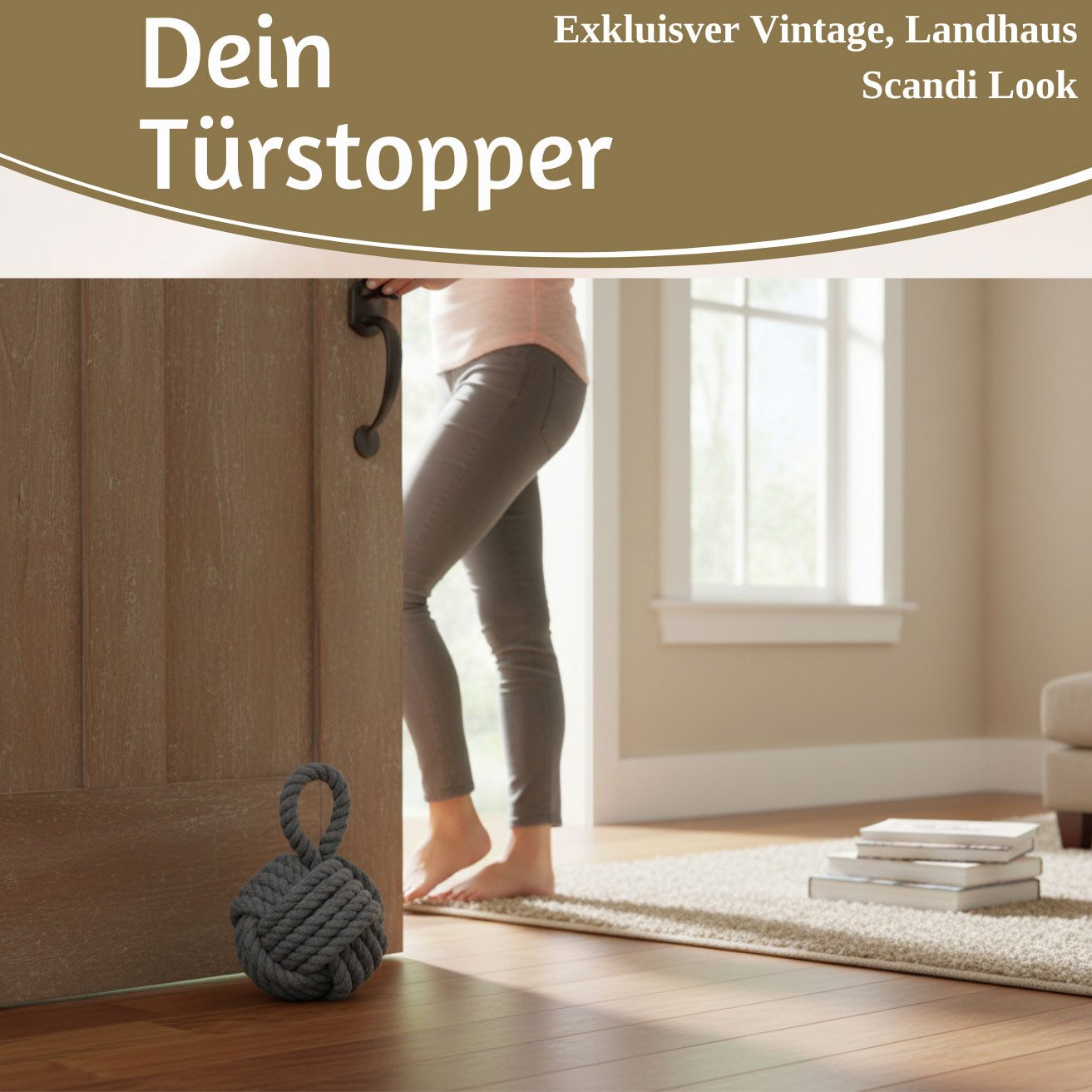LS-LebenStil Bodentürstopper Boden Türstopper Malmö 23cm Grau 1,3kg Jute Knoten Tragegriff Türpuffe (Handgearbeitet Bodenstopper Türpuffer Türhalter Türsack Tür – Bild 3 von 5