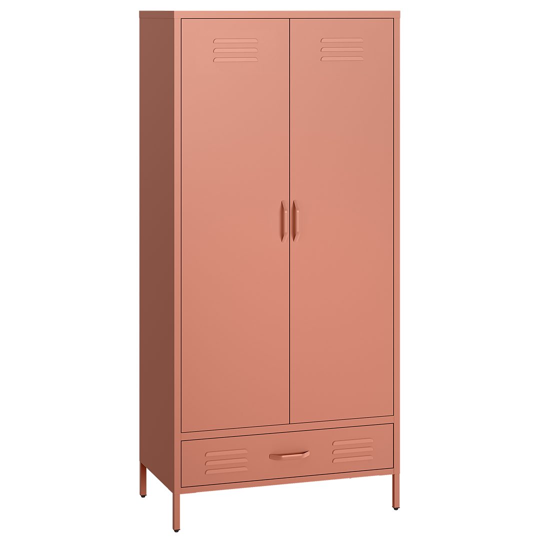 skølm Kleiderschrank Atria aus Metall (Terrakotta) Metallschrank mit 6 Fächern, 1 Schublade & 2 Kleiderstangen