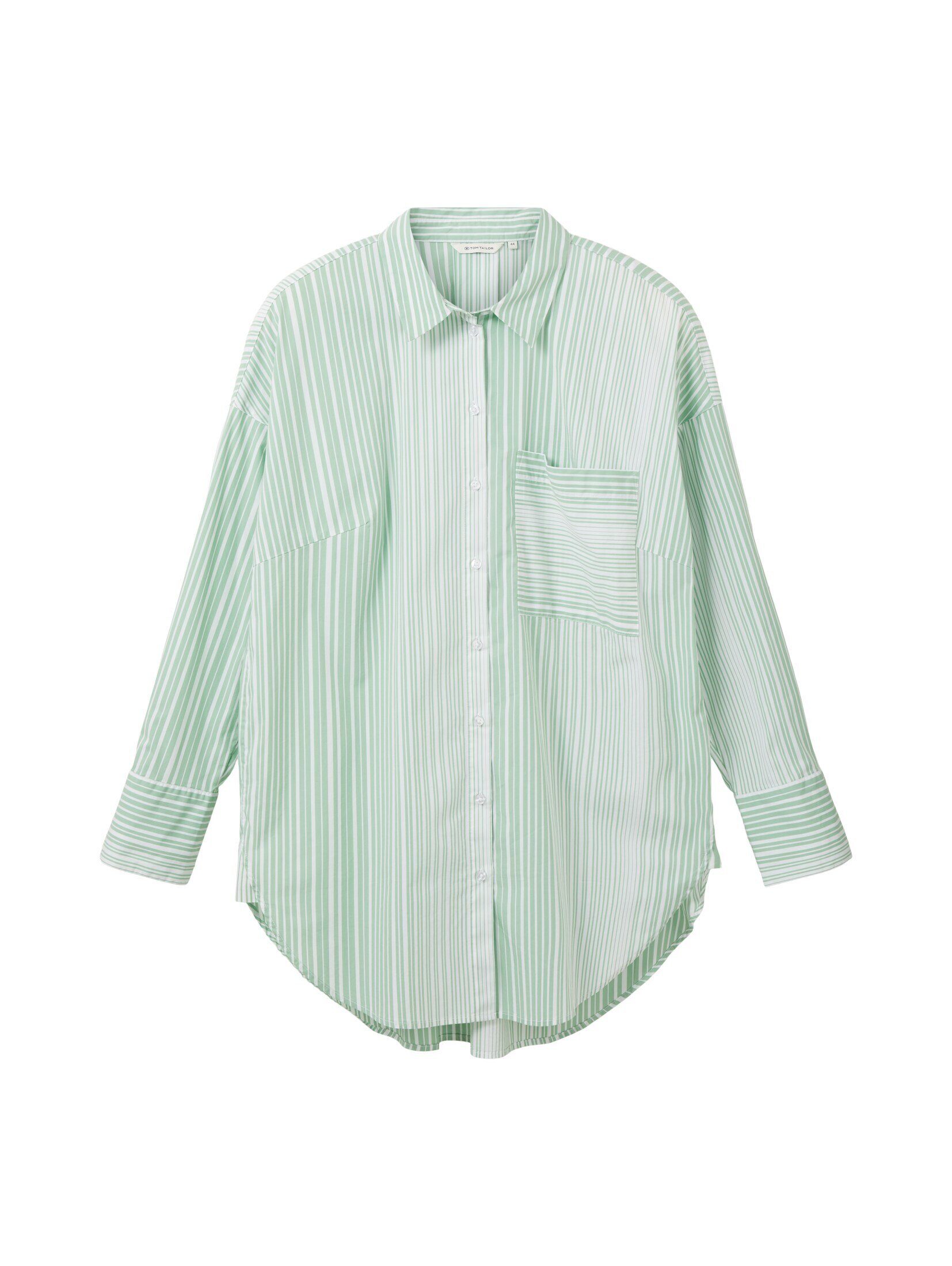 - mit stripe TOM PLUS Brusttasche Bluse TAILOR Langarmbluse Plus green gradient