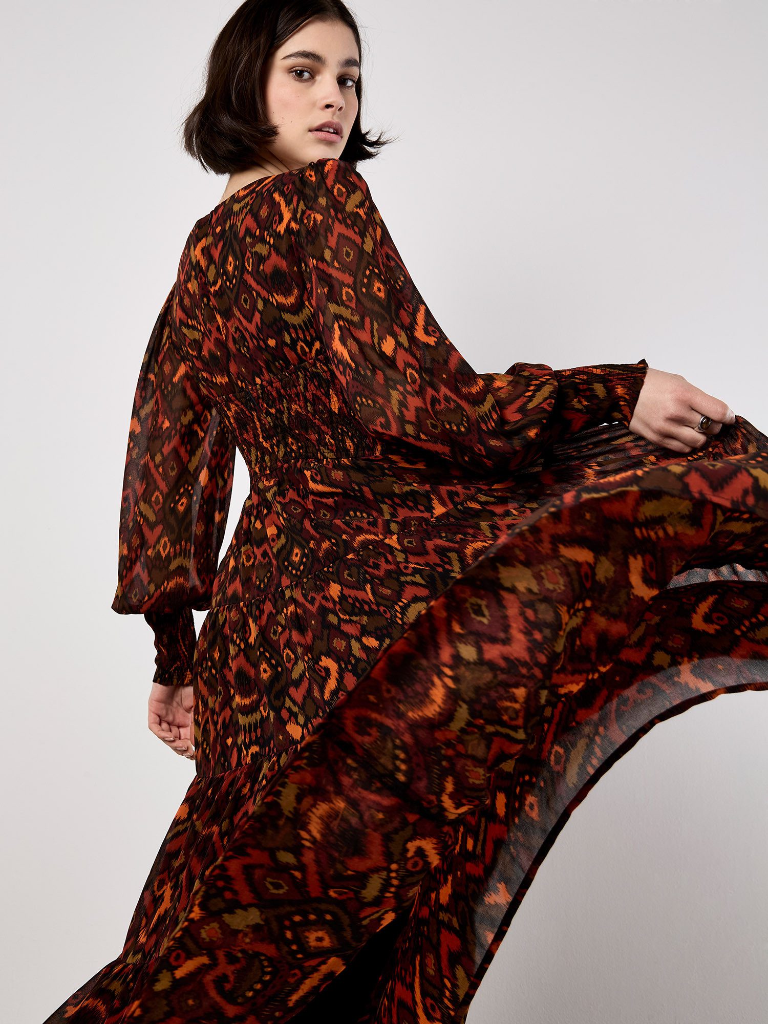 Apricot Druckkleid Maxikleid im Ikat-Design günstig online kaufen