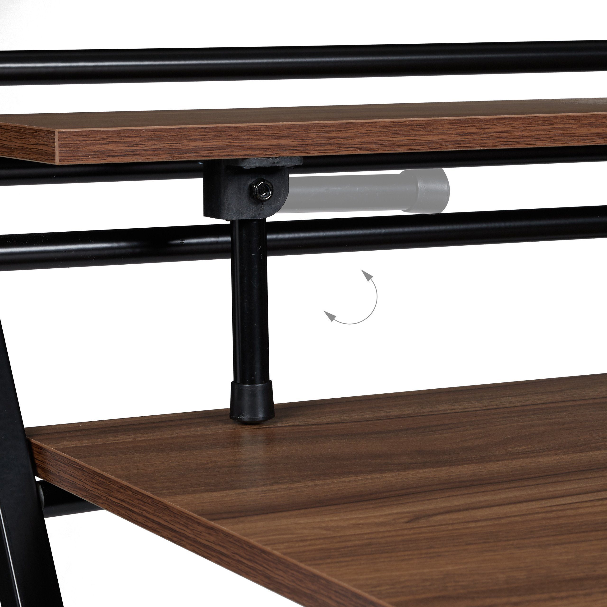 Schwarz Braun Schreibtisch relaxdays Schwarz mit / Holz klappbar Ablage, Schreibtisch