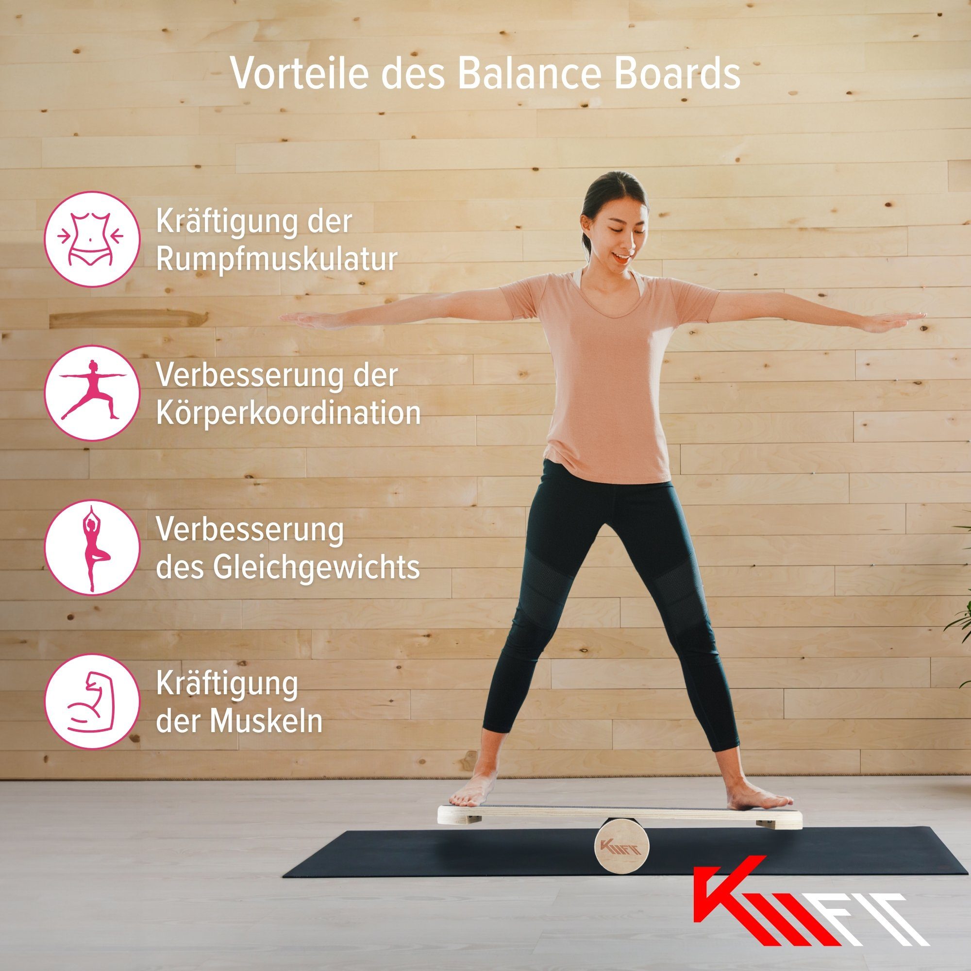 KM - Fit Kraft- 200 inklusive Belastbarkeit: rutschfester Max. Oberfläche & Balanceboard kg, Gleichgewichtstrainer Indoor