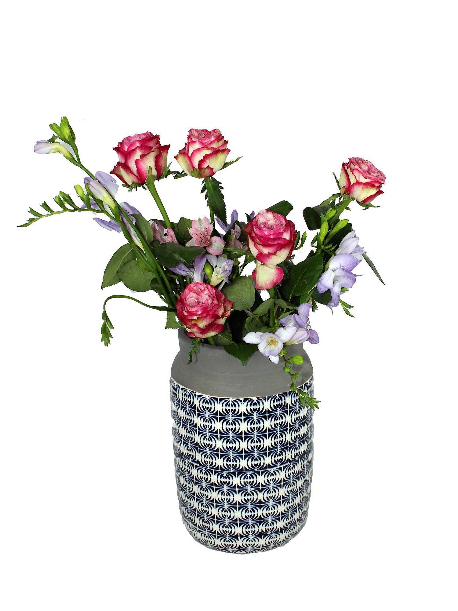 Cosy Home Ideas Tischvase Tischvase grau aus Steinzeug mit Verzierung blau weiß 26 cm (1 Stück, 1x Vase aus Keramik), aus Keramik handgefertigt