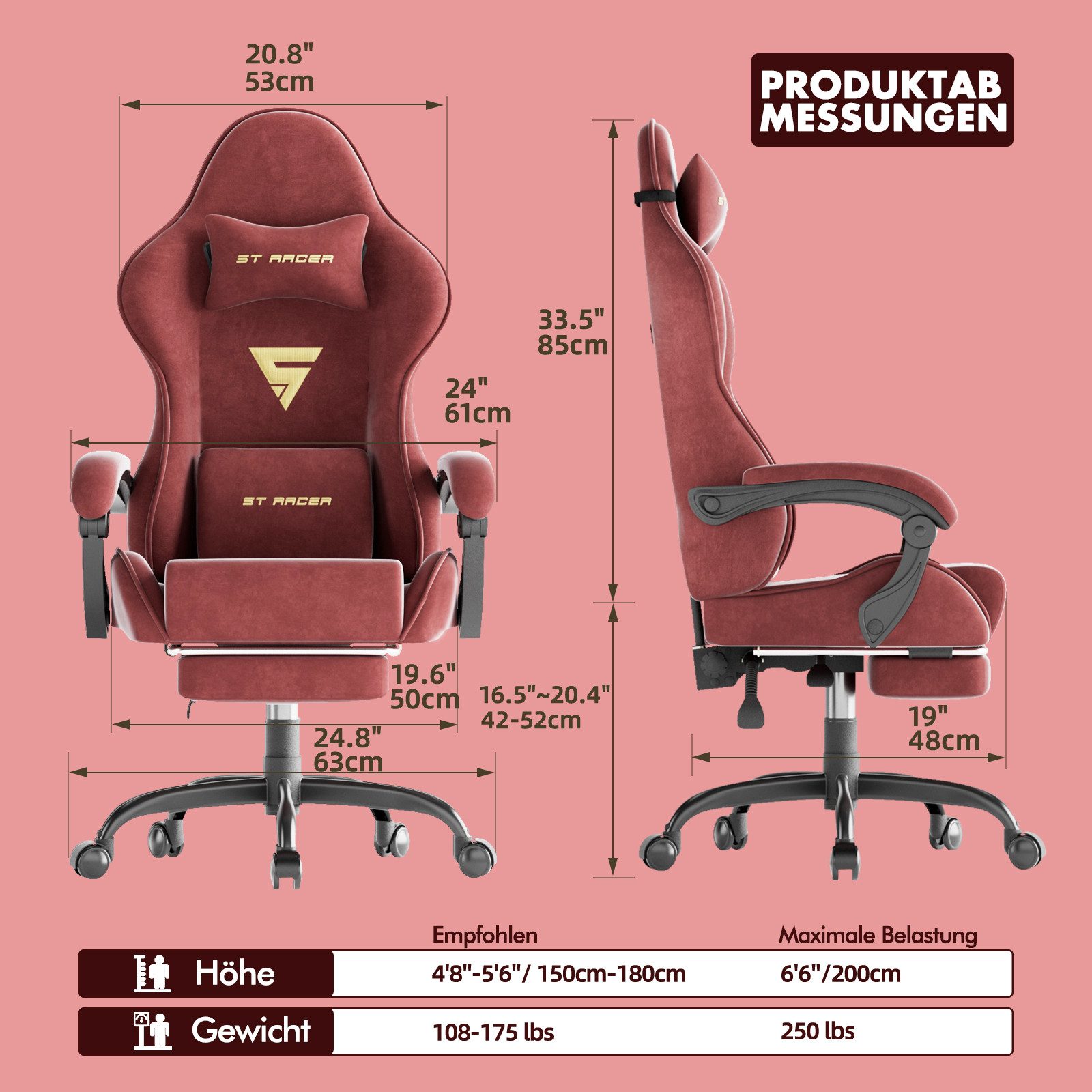 Ferghana Gaming-Stuhl Gaming-Stuhl: Kopfstütze, Lendenkissen, Armlehnen, Fu günstig online kaufen