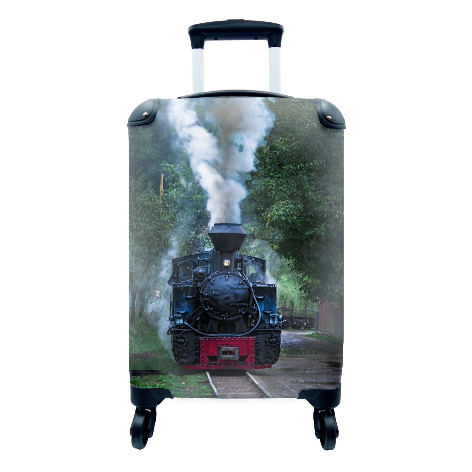 MuchoWow Handgepäckkoffer Eine Dampflokomotive in den grünen Wäldern, 4 Rollen, Reisetasche mit rollen, Handgepäck für Ferien, Trolley, Reisekoffer